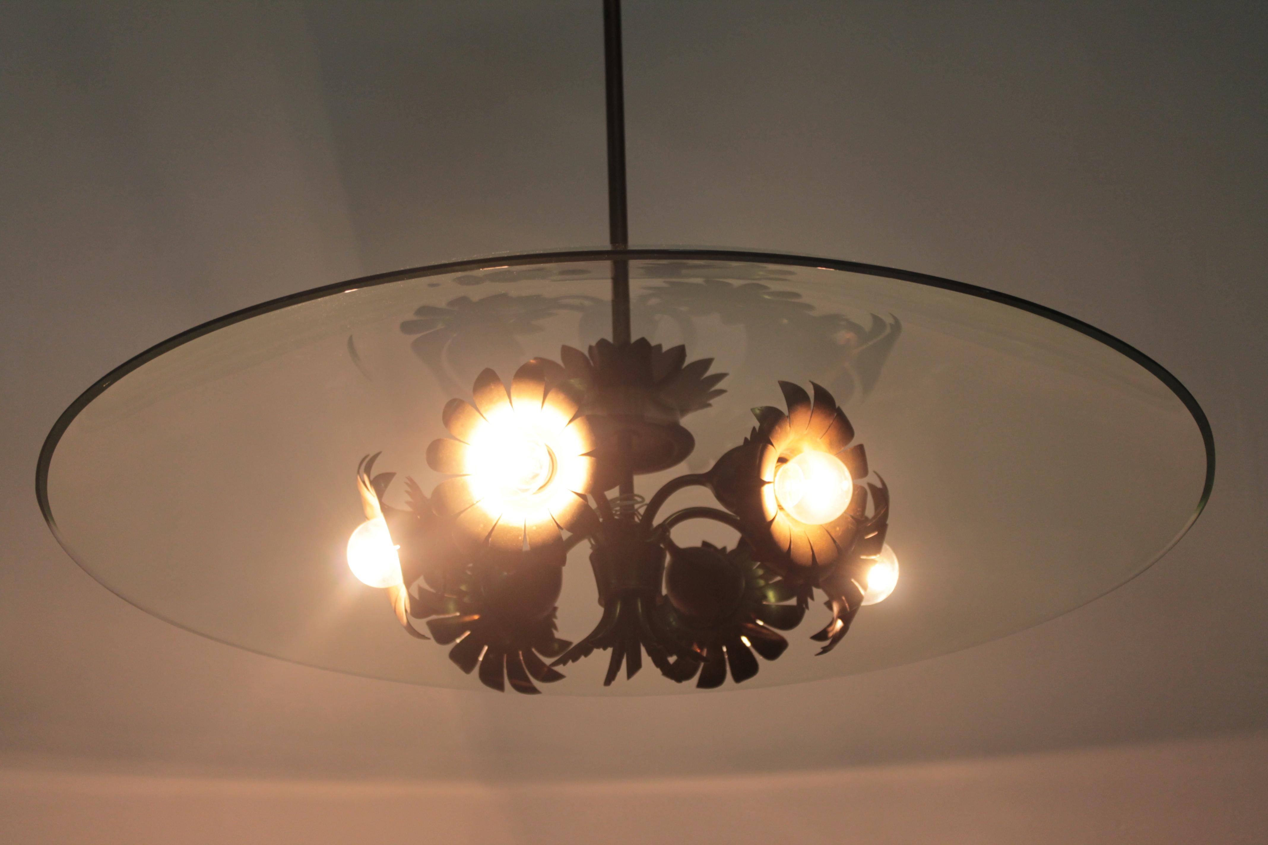 Rare Ceiling Lamp Fontana Arte Design Pietro Chiesa Artglass, 1940s 4
