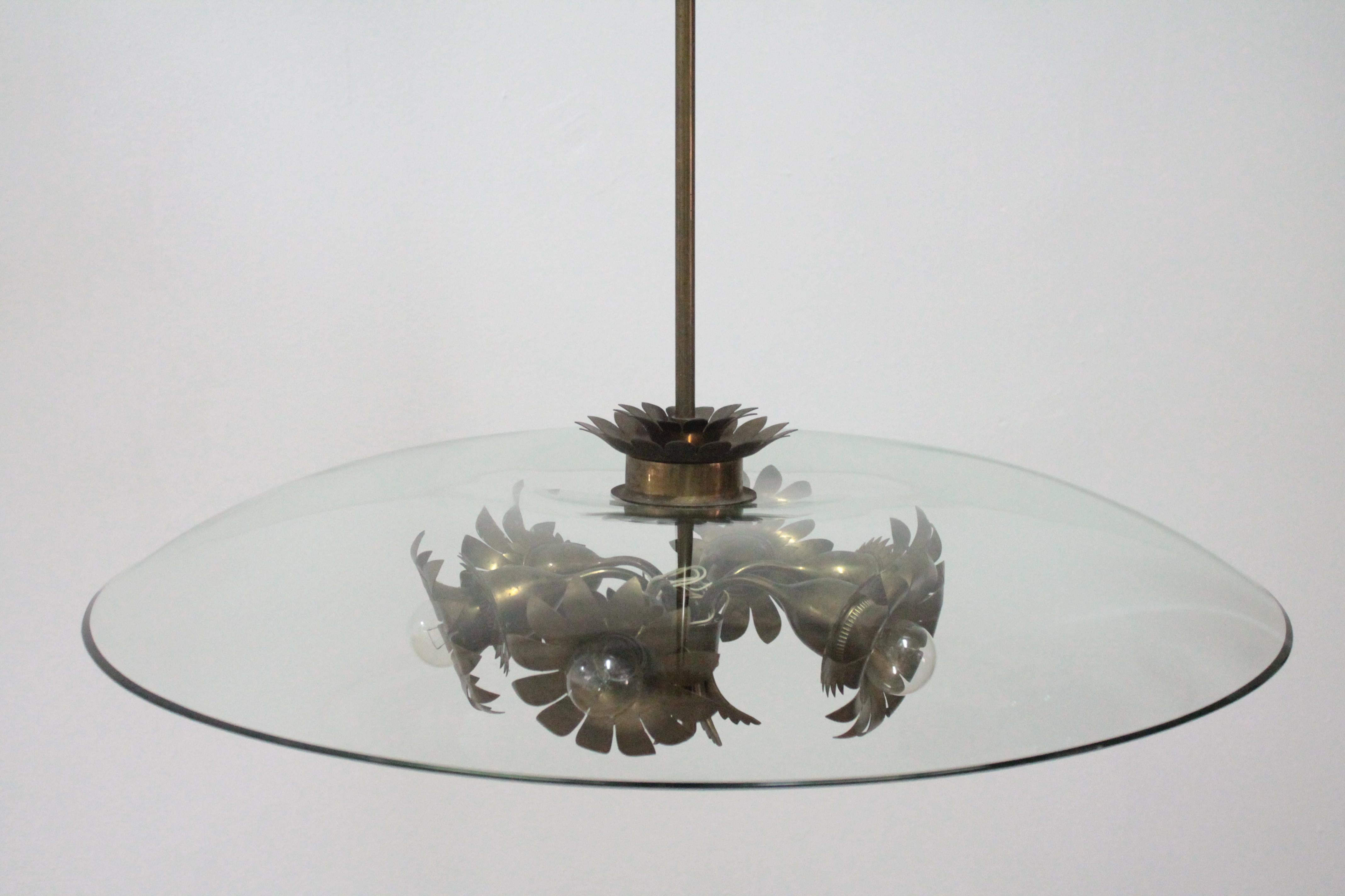Rare Ceiling Lamp Fontana Arte Design Pietro Chiesa Artglass, 1940s 5