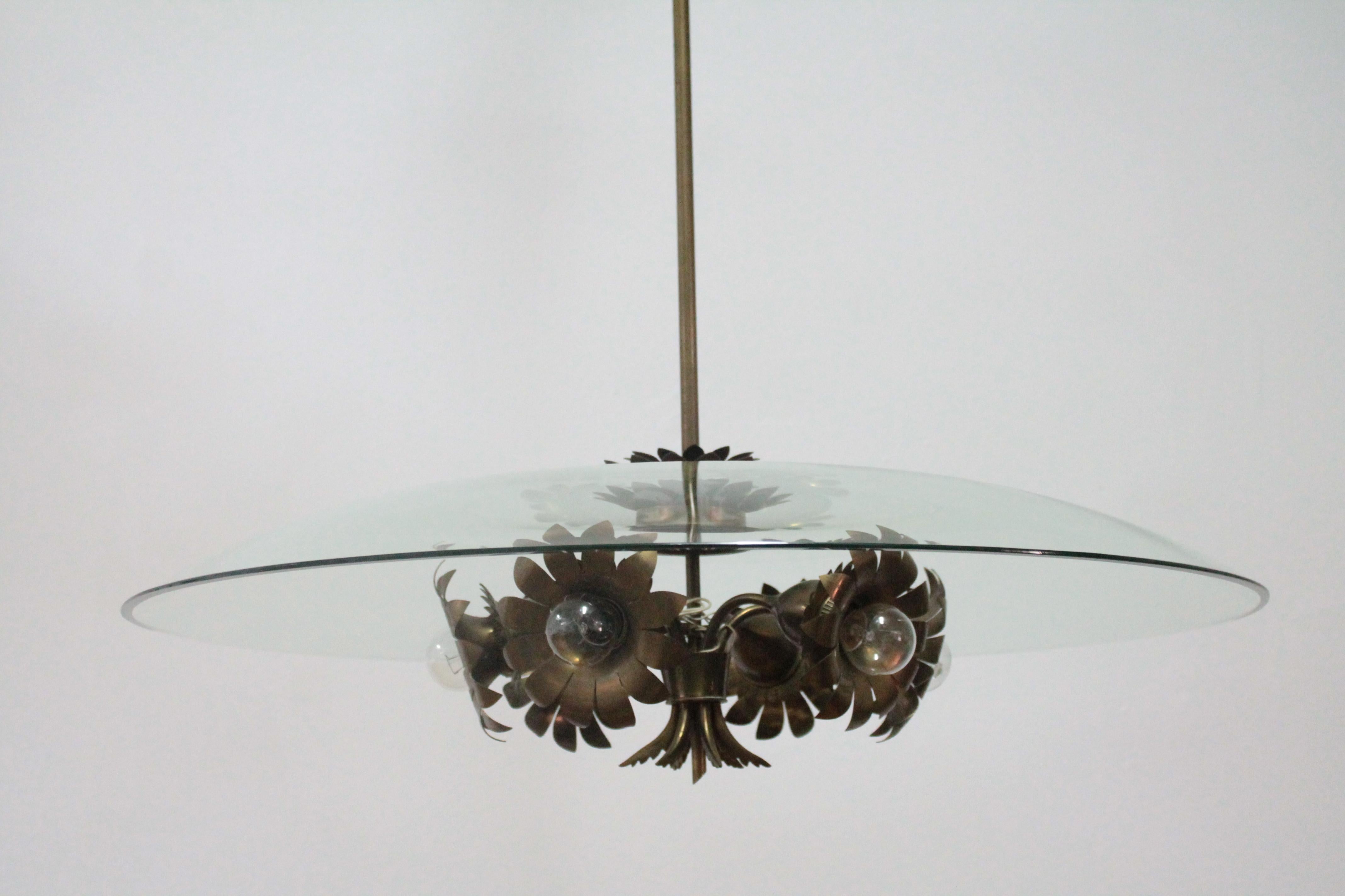 Rare Ceiling Lamp Fontana Arte Design Pietro Chiesa Artglass, 1940s 6