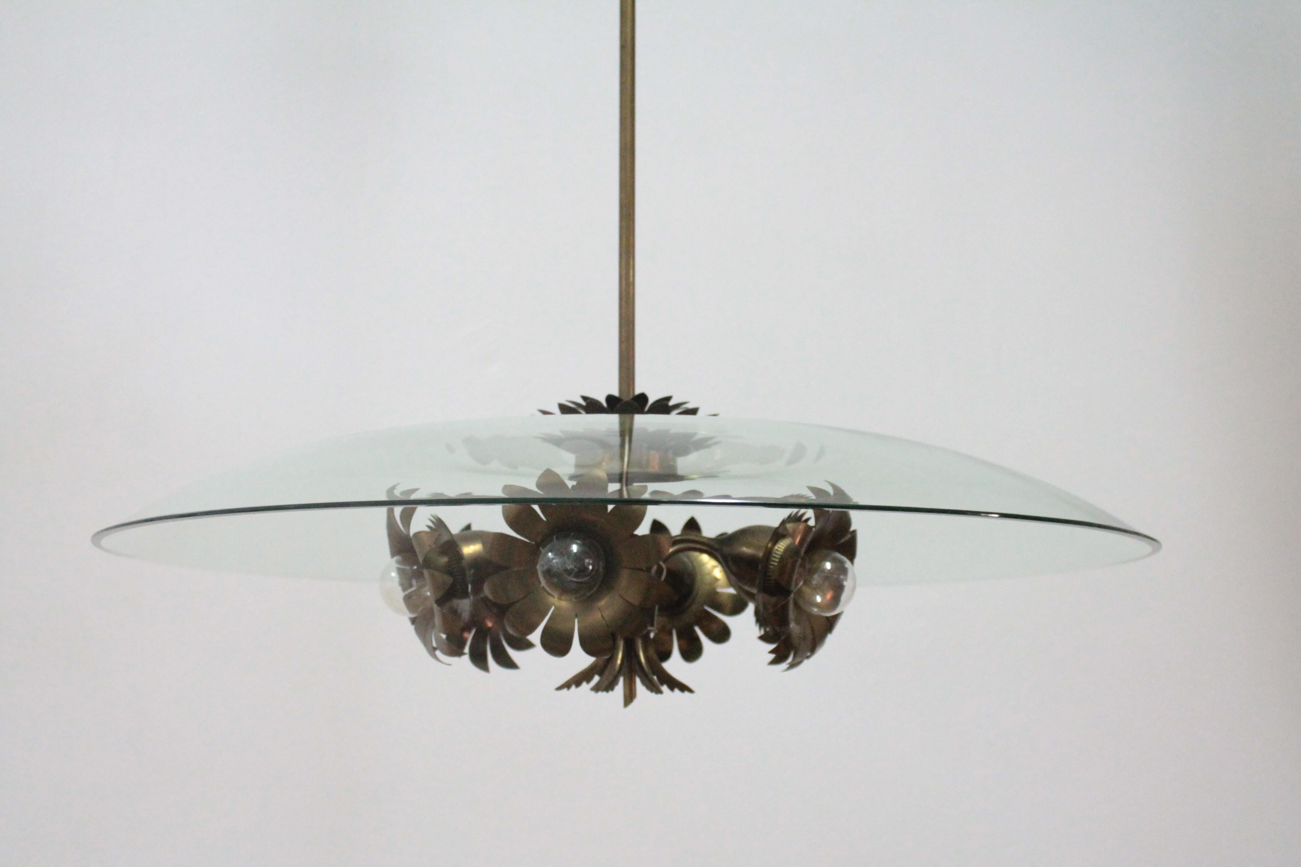 Art Deco Rare Ceiling Lamp Fontana Arte Design Pietro Chiesa Artglass, 1940s