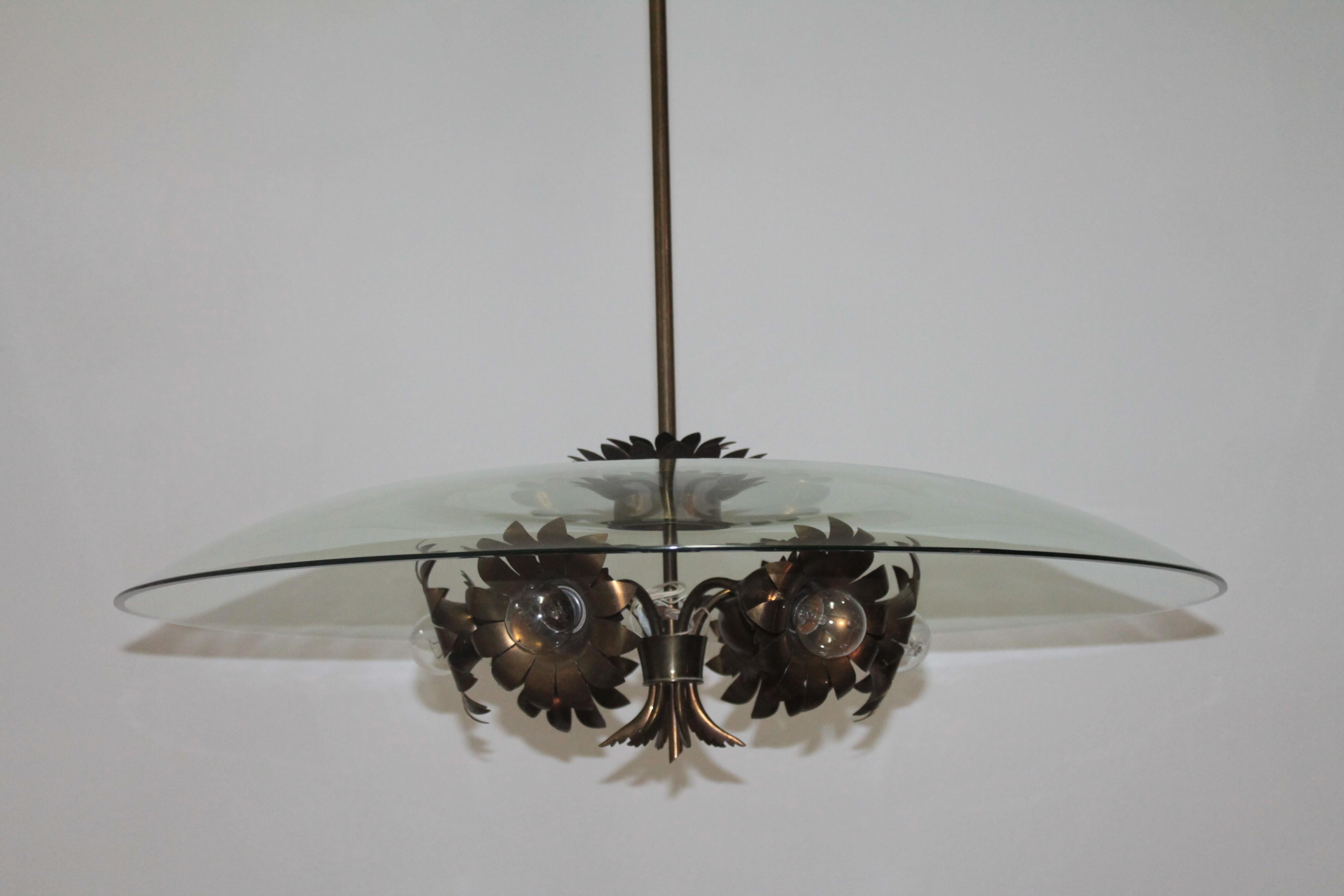 Mid-20th Century Rare Ceiling Lamp Fontana Arte Design Pietro Chiesa Artglass, 1940s