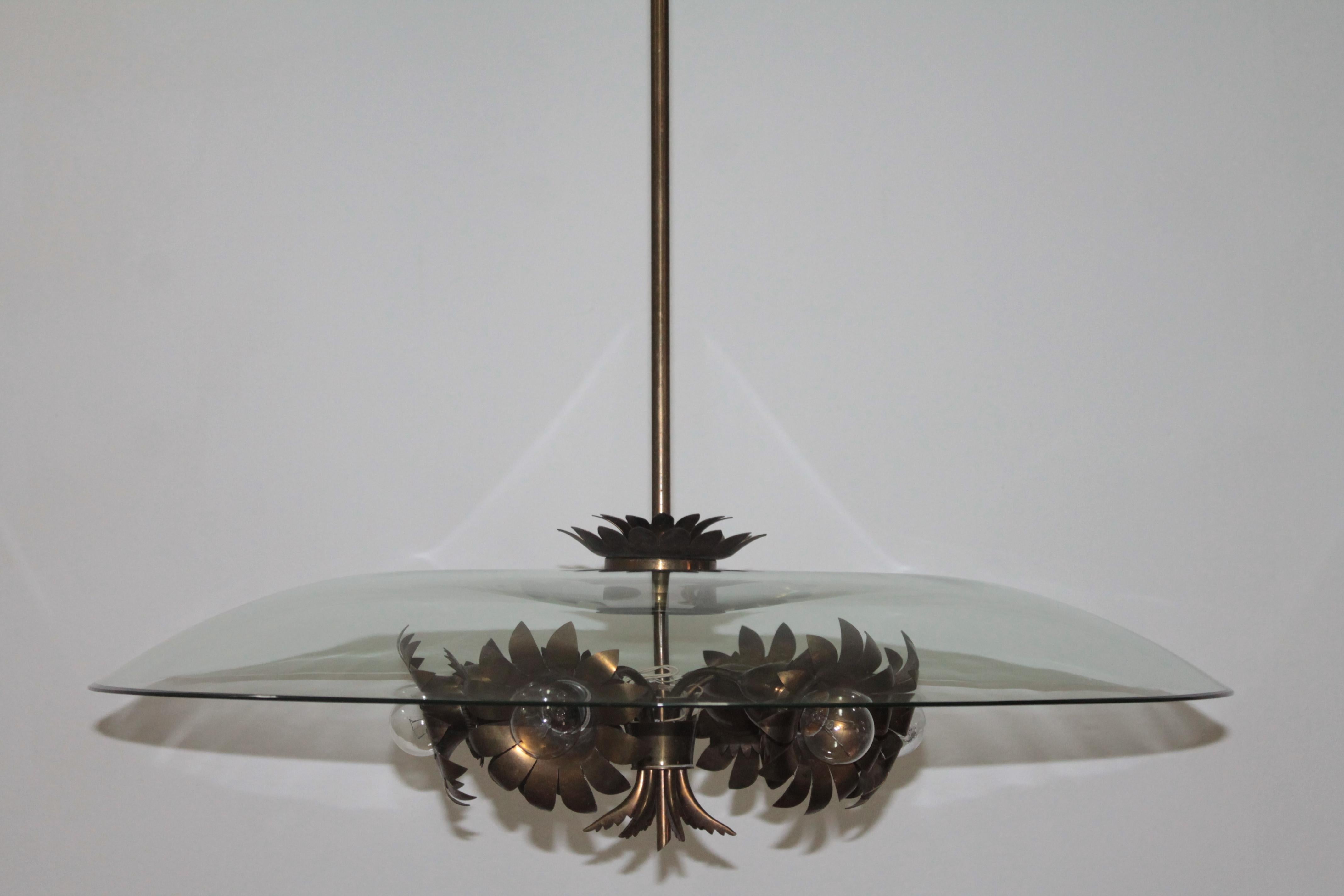 Rare Ceiling Lamp Fontana Arte Design Pietro Chiesa Artglass, 1940s 1