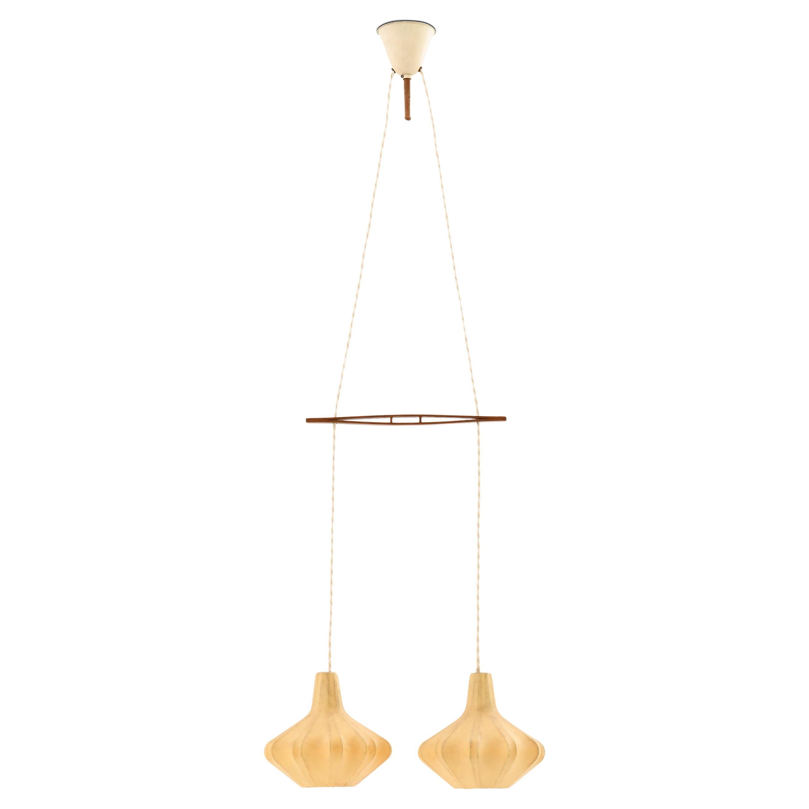 Rare Ceiling Lamp in Plastic and Teak, 1950s For Sale