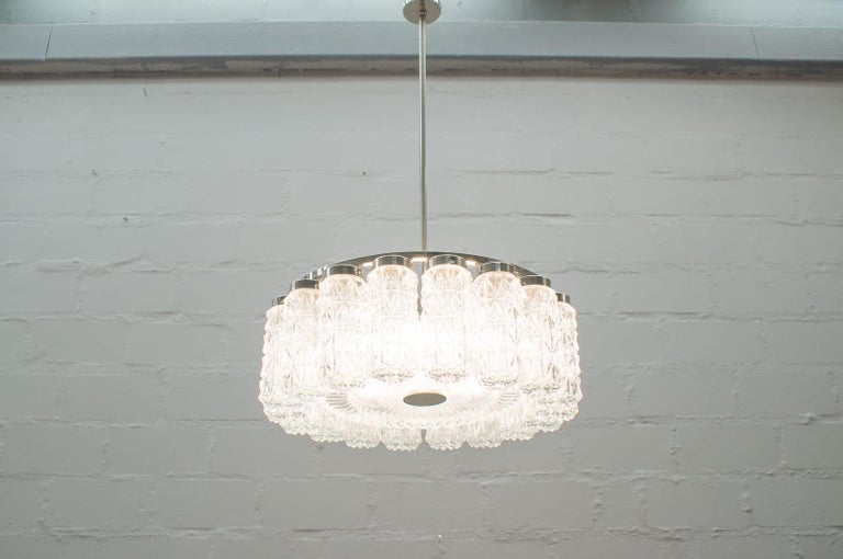 Rare Ceiling Lamp with 18 Textured Glass Tube Shades, Kaiser Leuchten,  1960s For Sale at 1stDibs