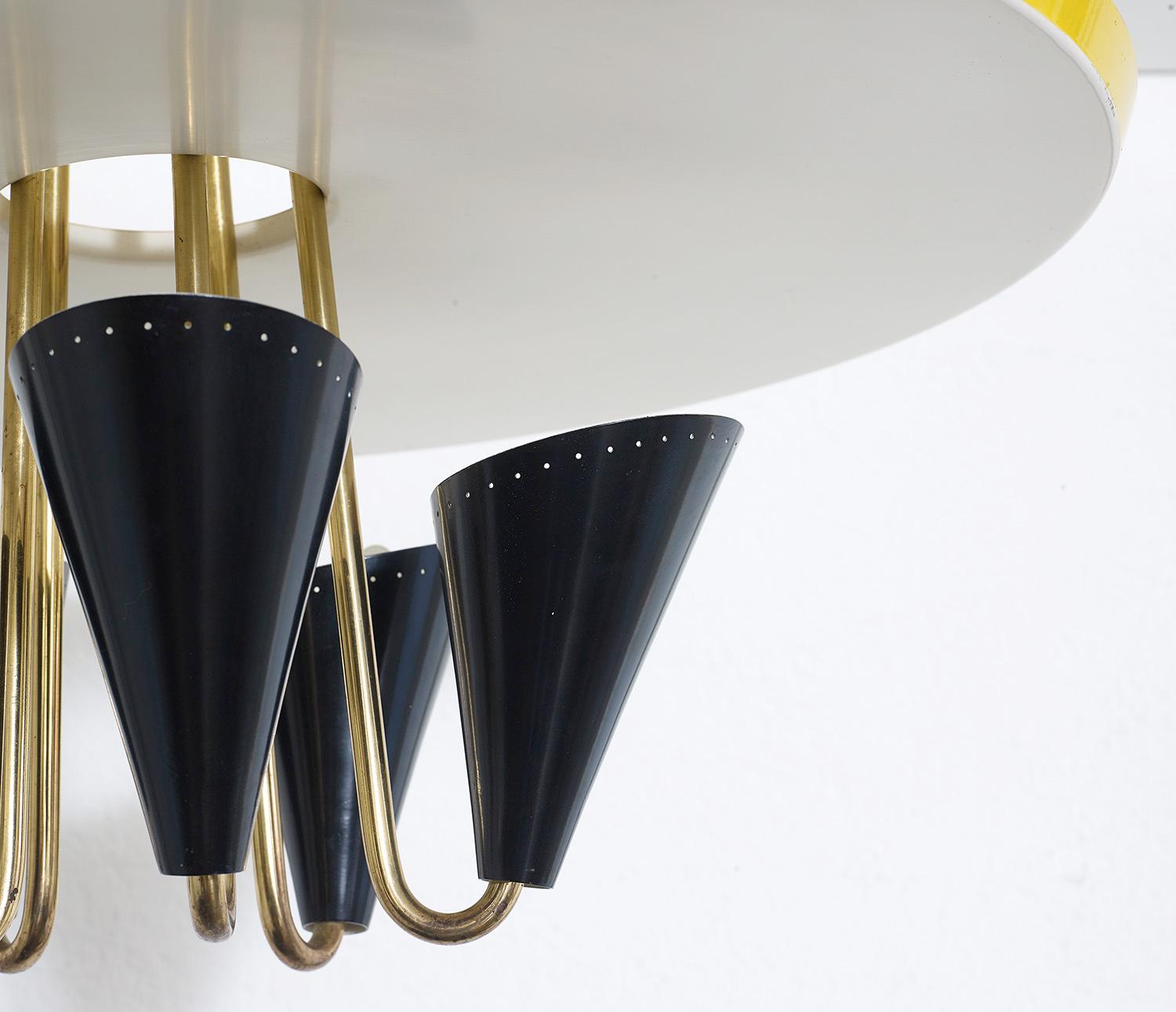 Swiss Ceiling Light in Lacquered Metal and Brass, BAG Turgi, Switzerland, 1950