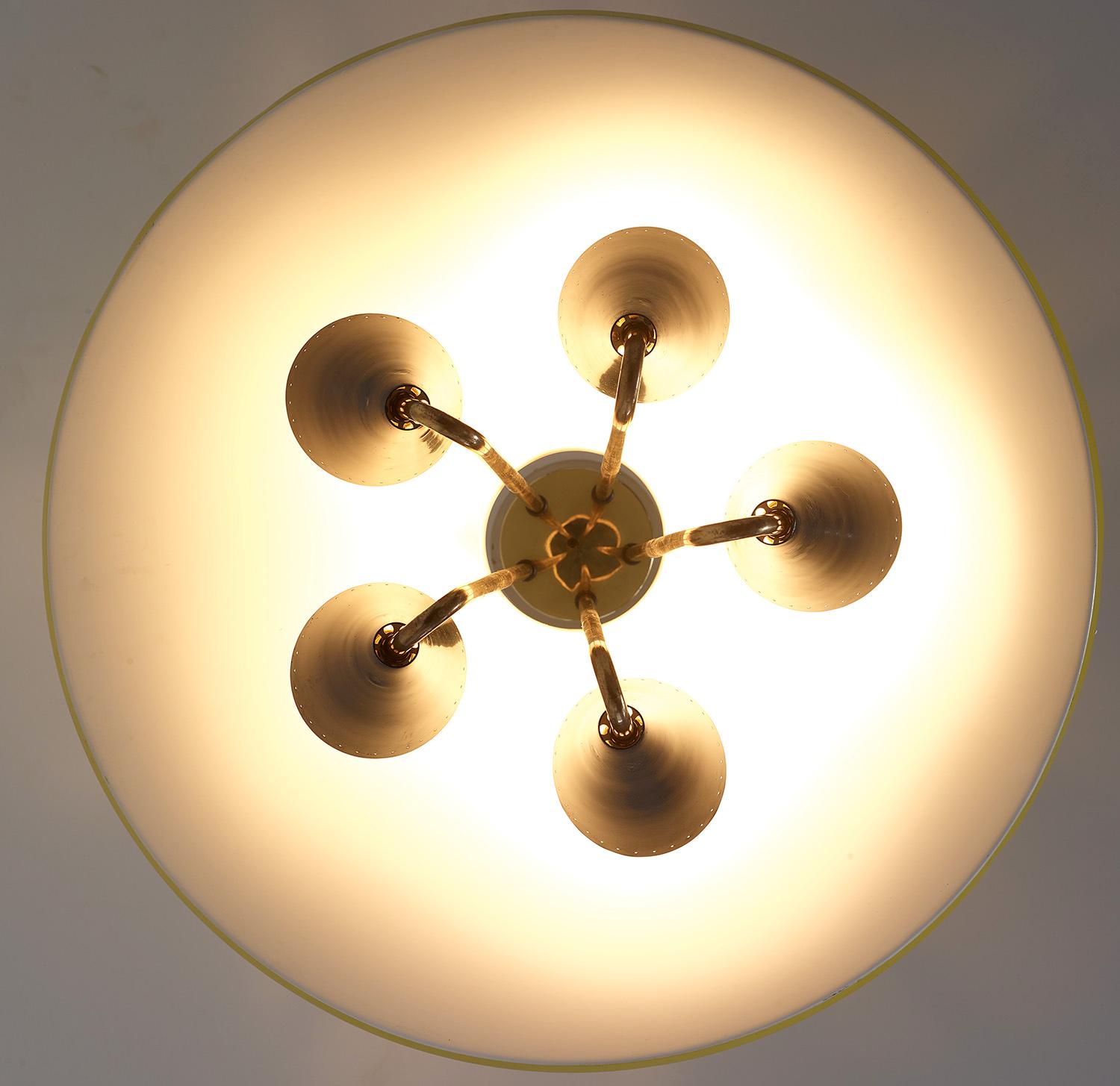 Mid-20th Century Ceiling Light in Lacquered Metal and Brass, BAG Turgi, Switzerland, 1950
