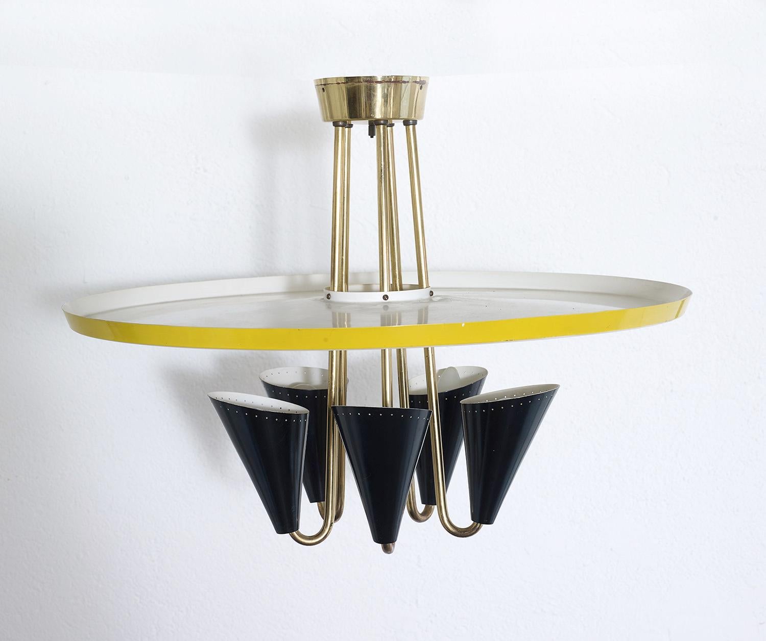 Ceiling Light in Lacquered Metal and Brass, BAG Turgi, Switzerland, 1950 1