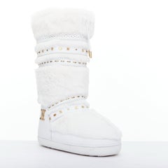 rare CELINE Macadam white gold logo faux fur Triomphe snow boots EU38-40