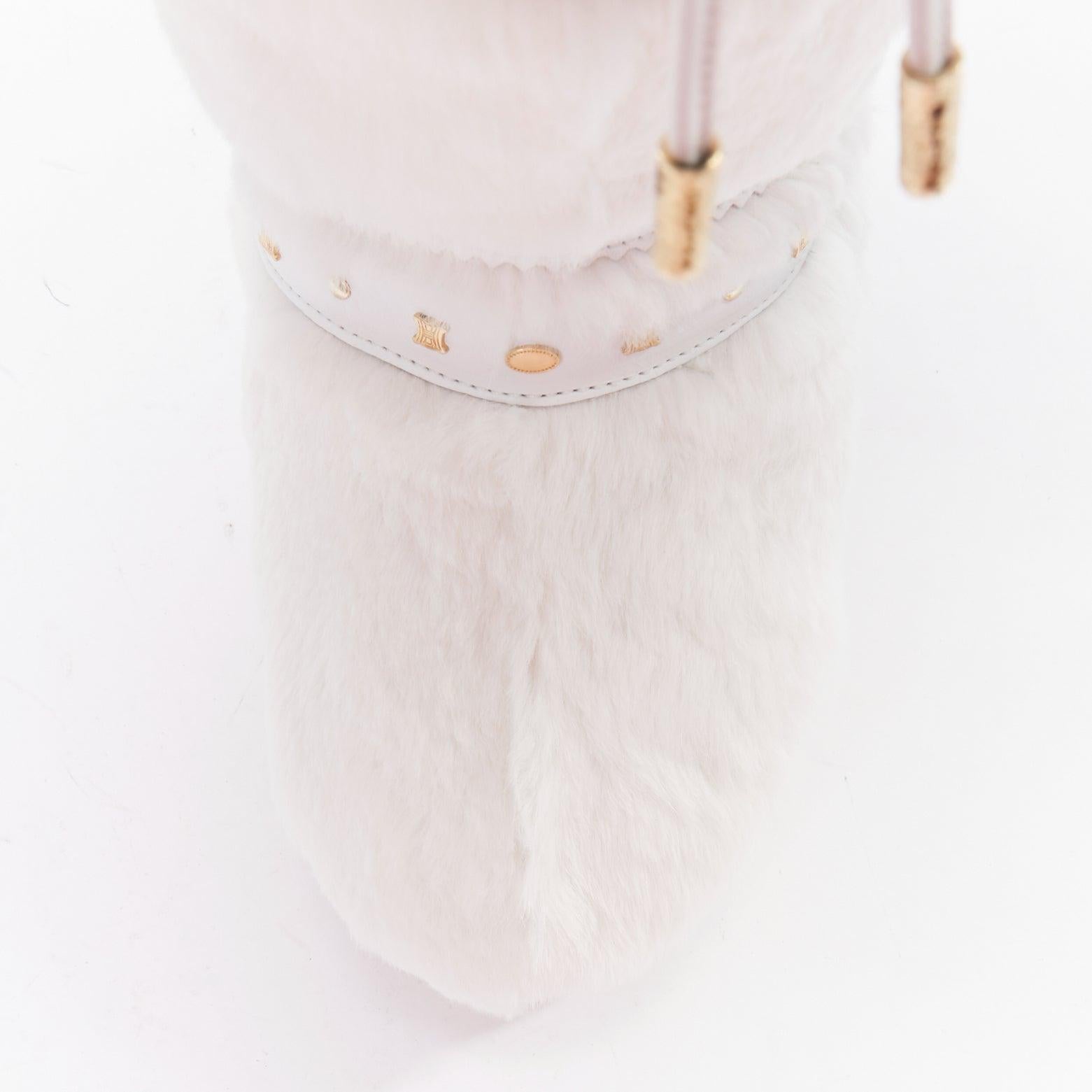 rare CELINE Macadam white gold logo faux fur Triomphe snow boots EU38-40 For Sale 1