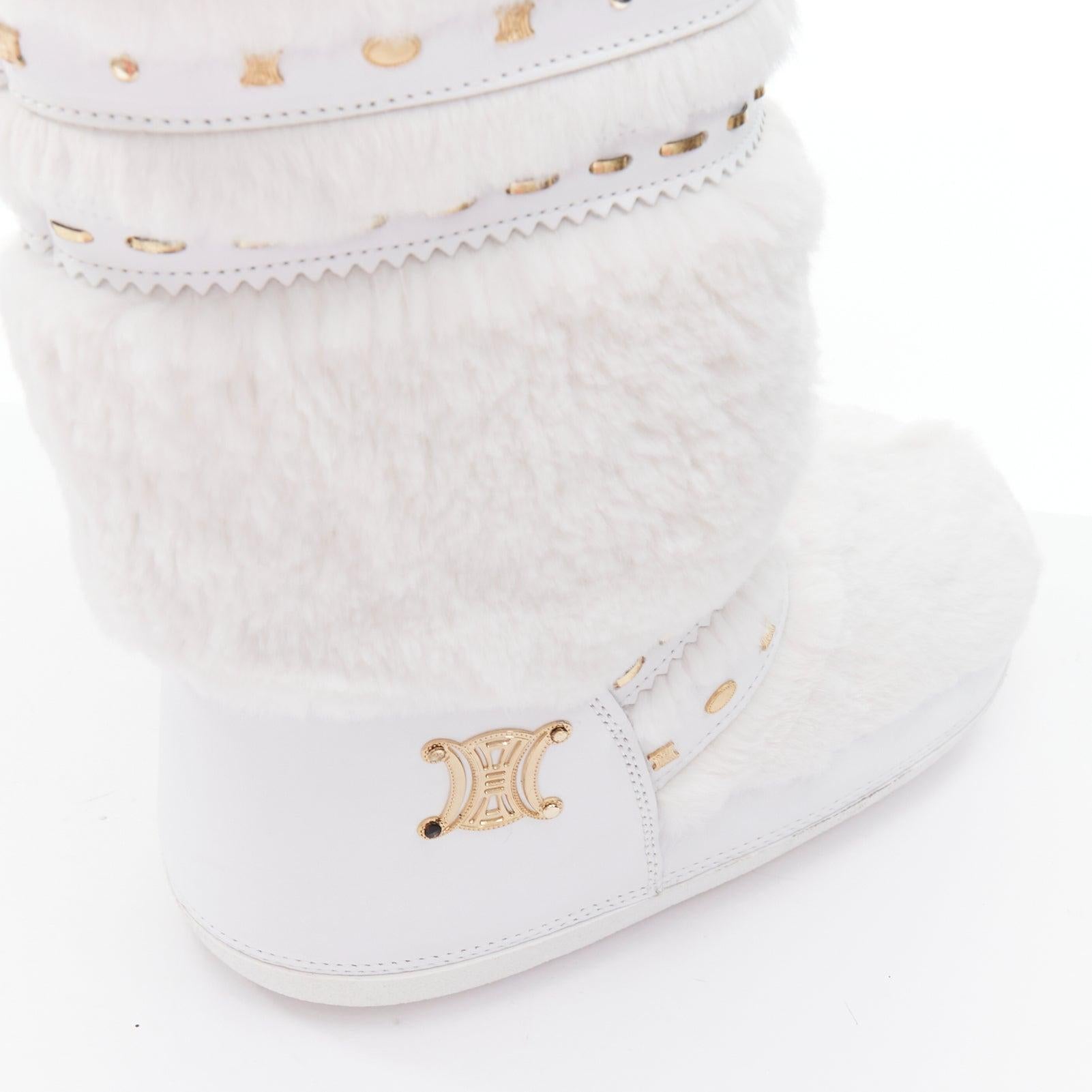 rare CELINE Macadam white gold logo faux fur Triomphe snow boots EU38-40 For Sale 2