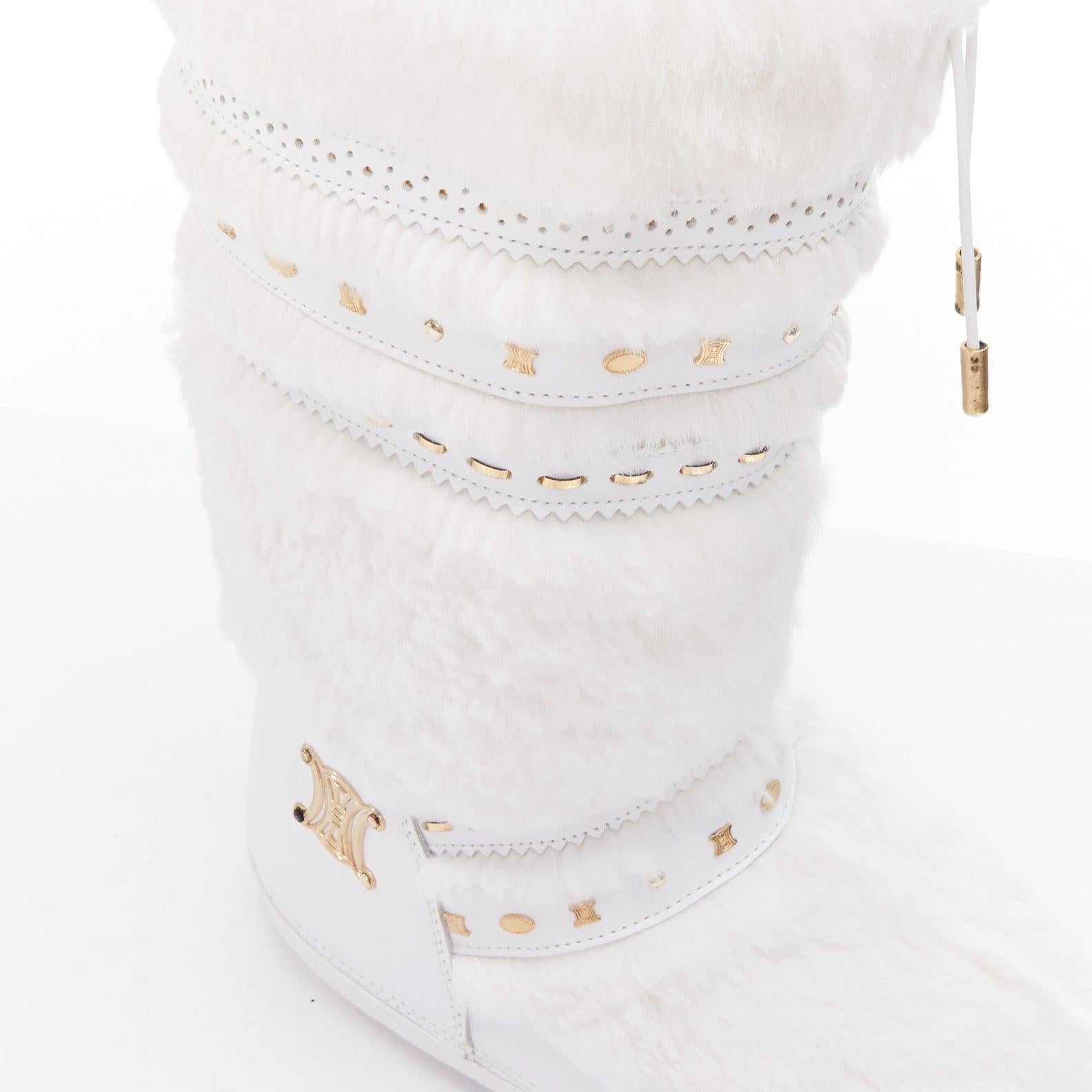 rare CELINE Macadam white gold logo faux fur Triomphe snow boots EU38-40 For Sale 3