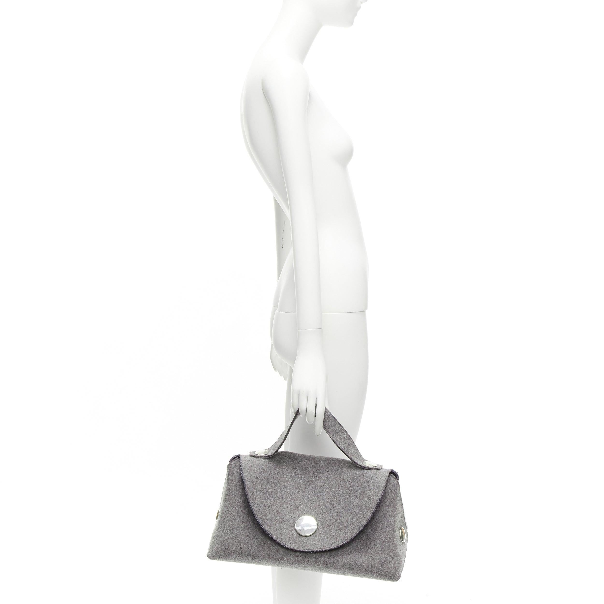Gray rare CELINE Phoebe Philo 2014 Runway Orb grey wool felt top handle bag