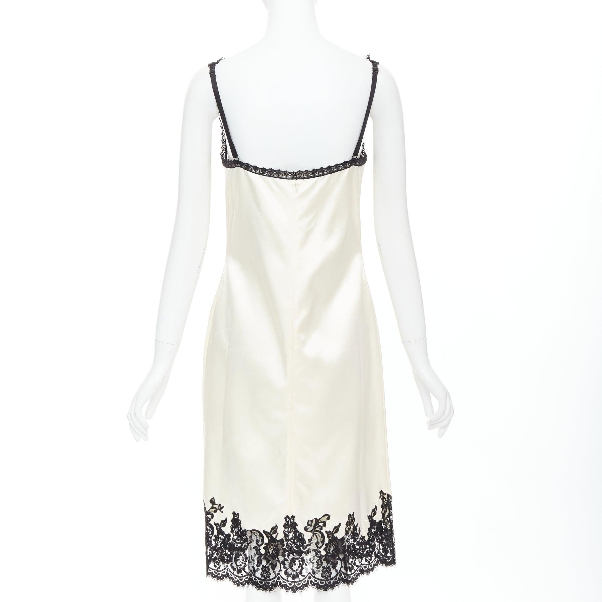 Donna raro CELINE Phoebe Philo 2016 Runway cream silk sheer lace slip dress FR38 M.