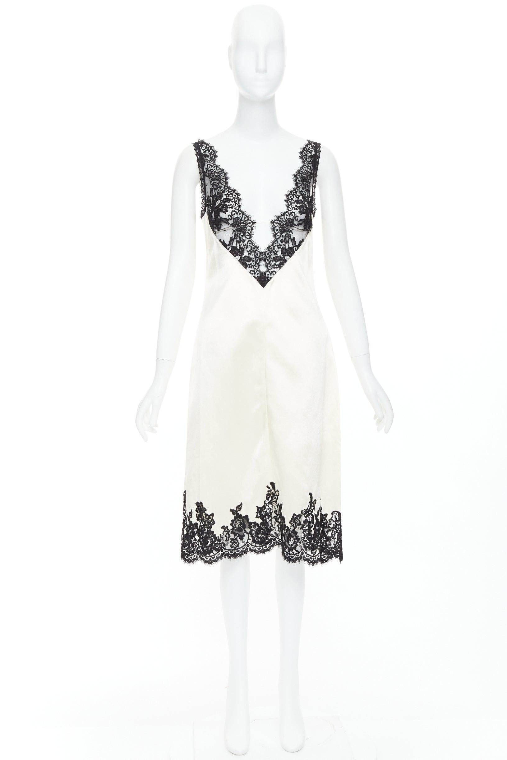 raro CELINE Phoebe Philo 2016 Runway cream silk sheer lace slip dress FR38 M. 4