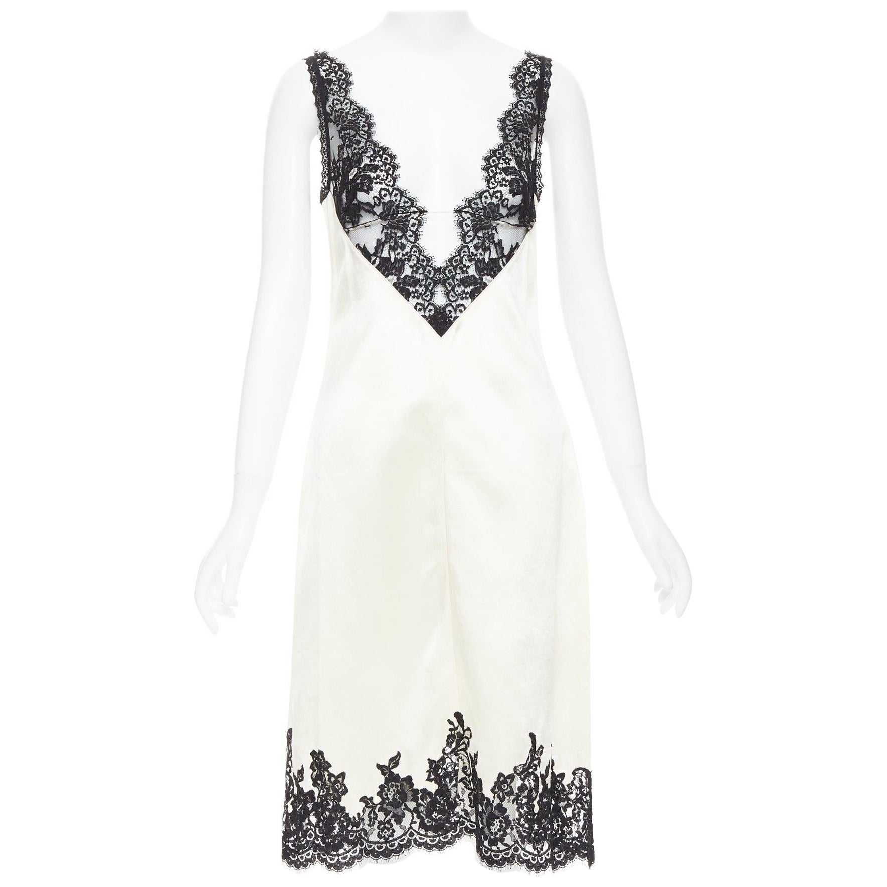 rare CELINE Phoebe Philo 2016 Runway cream silk sheer lace slip dress FR38 M