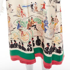 raro CELINE Phoebe Philo vestido estampado ciclista de seda morera crema FR38 M