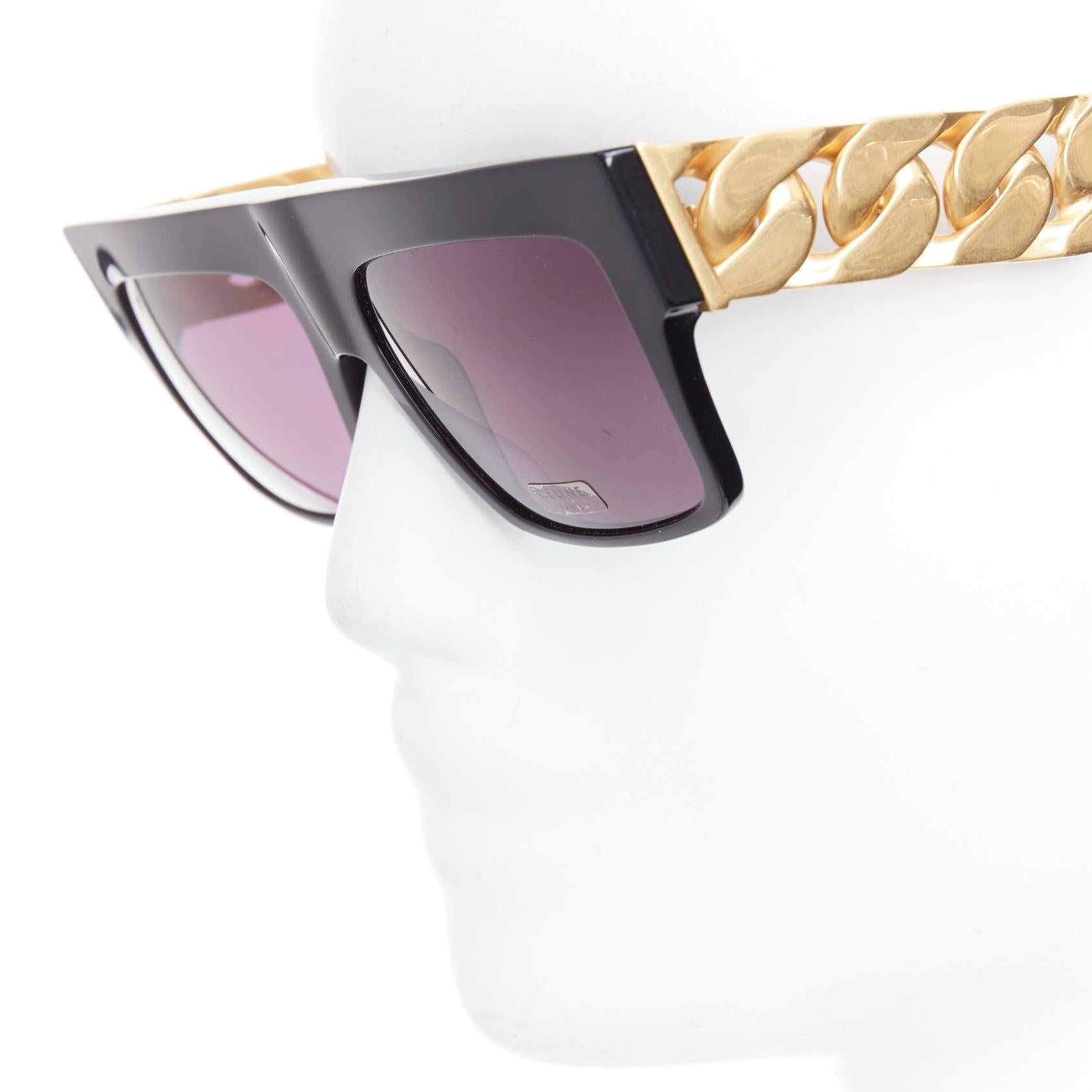 Women's rare CELINE Phoebe Philo Runway CL41019S chunky chain metal bar black sunglasses For Sale