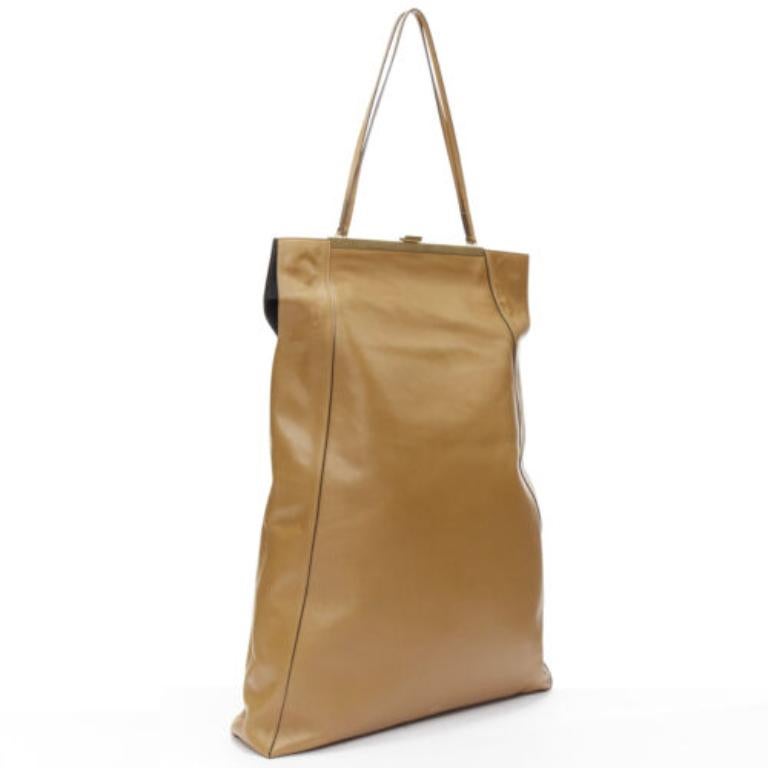 Brown rare CELINE Phoebe Philo2017  Runway Tall Cabas Clasp brown calfskin tote bag