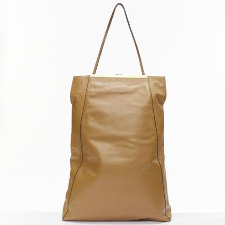 Women's rare CELINE Phoebe Philo2017  Runway Tall Cabas Clasp brown calfskin tote bag