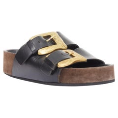 rare CELINE PhoebePhilo Boxy Western Cowboy Baroque Buckle leather slidessandals