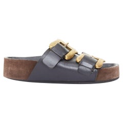 rare CELINE PhoebePhilo Boxy Western Cowboy Baroque Buckle leather slidessandals