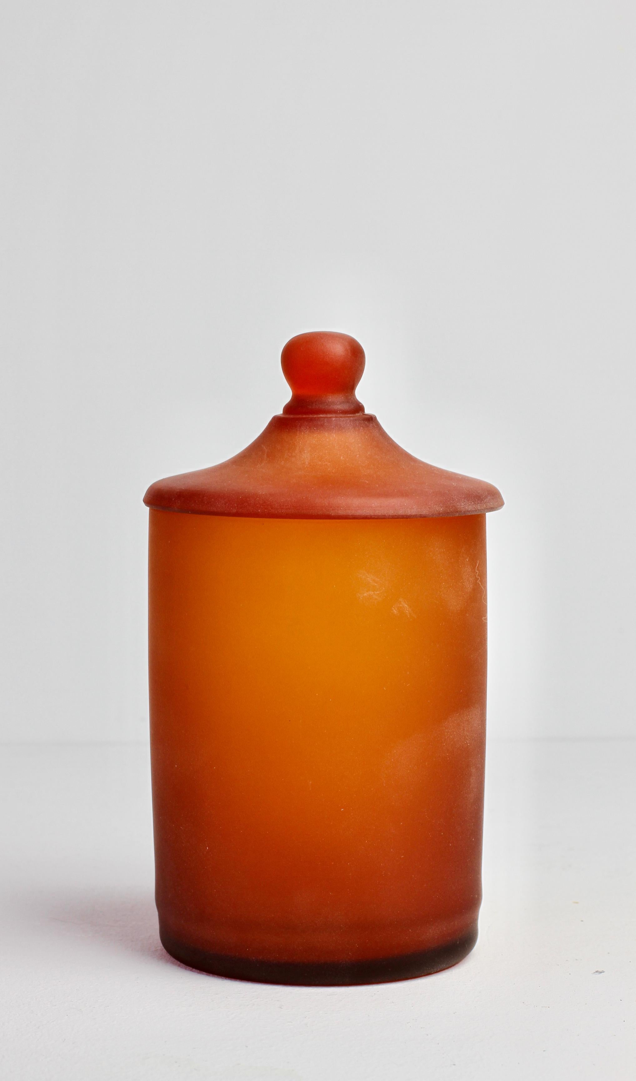 Italian Rare Cenedese Amber 'Corroso' Glass Apothecary Jar with Lid Murano, Italy For Sale