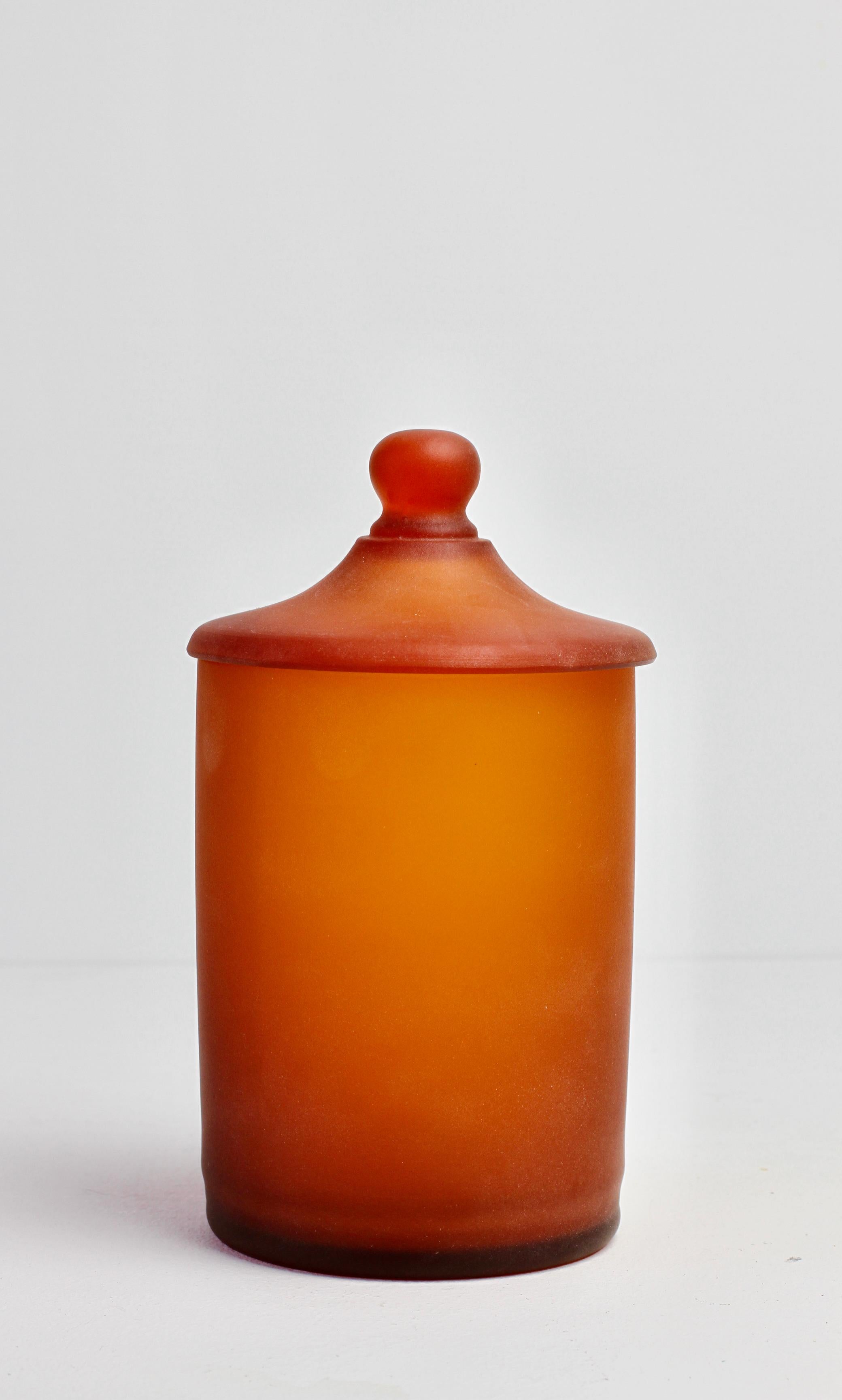 Etched Rare Cenedese Amber 'Corroso' Glass Apothecary Jar with Lid Murano, Italy For Sale