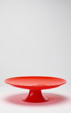 Raro Cenedese Vintage Italian Murano Glass Soporte de cristal para tartas de color rojo vibrante