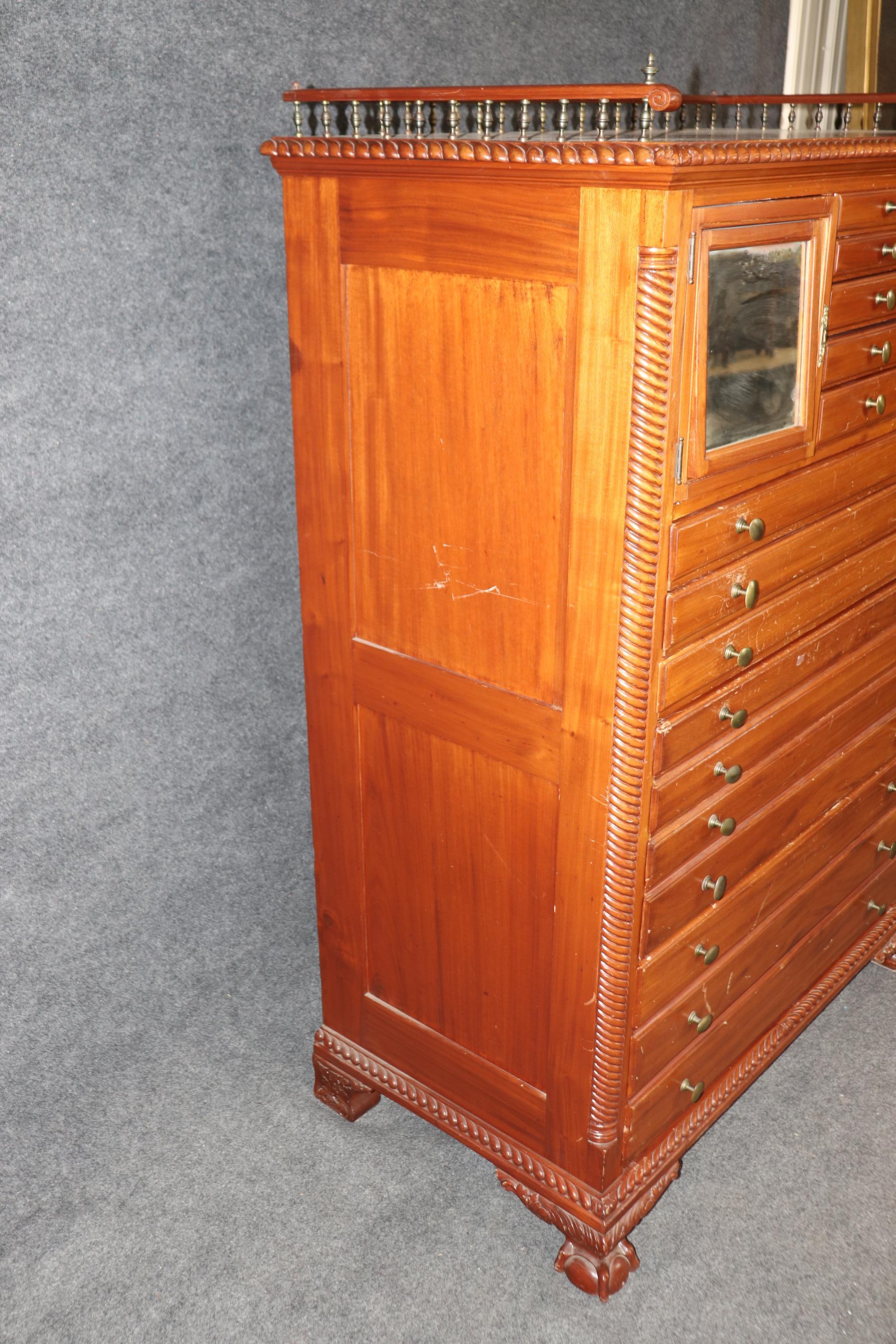 Late Victorian Rare Centennial Walnut Chippendale Style Collector's Dental Cabinet circa 1876
