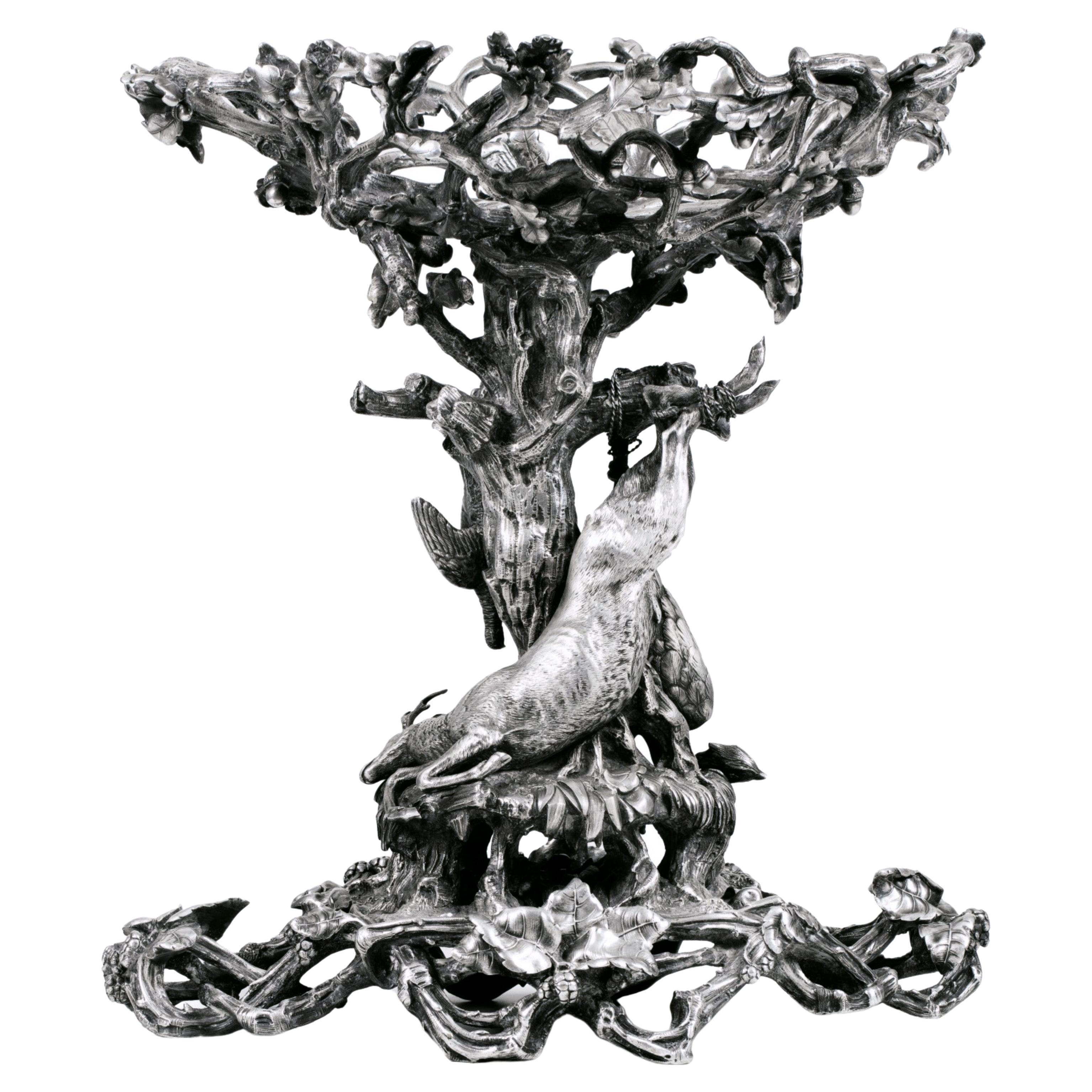 Rare centre de table avec motif de gibier de Christofle ancien, bronze, vers 1860