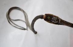 Rare Central Asian Caucasian Equestrian Silver Jeweled Riding Crop Whip Islamic