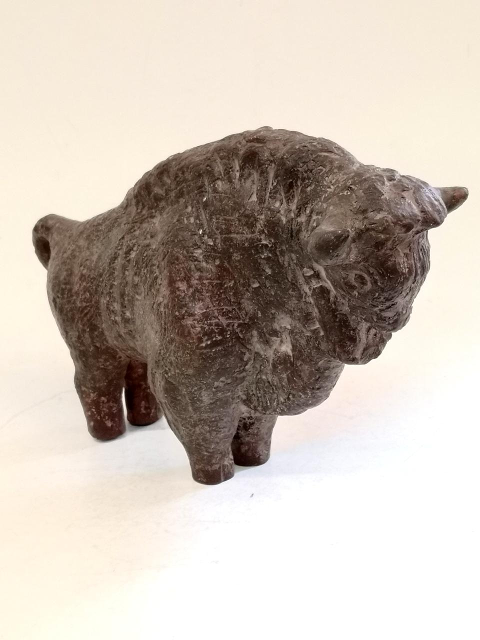 This beautifully done ceramic bison was made by ceramist Mihaly, in the 1960s, in Hungary.