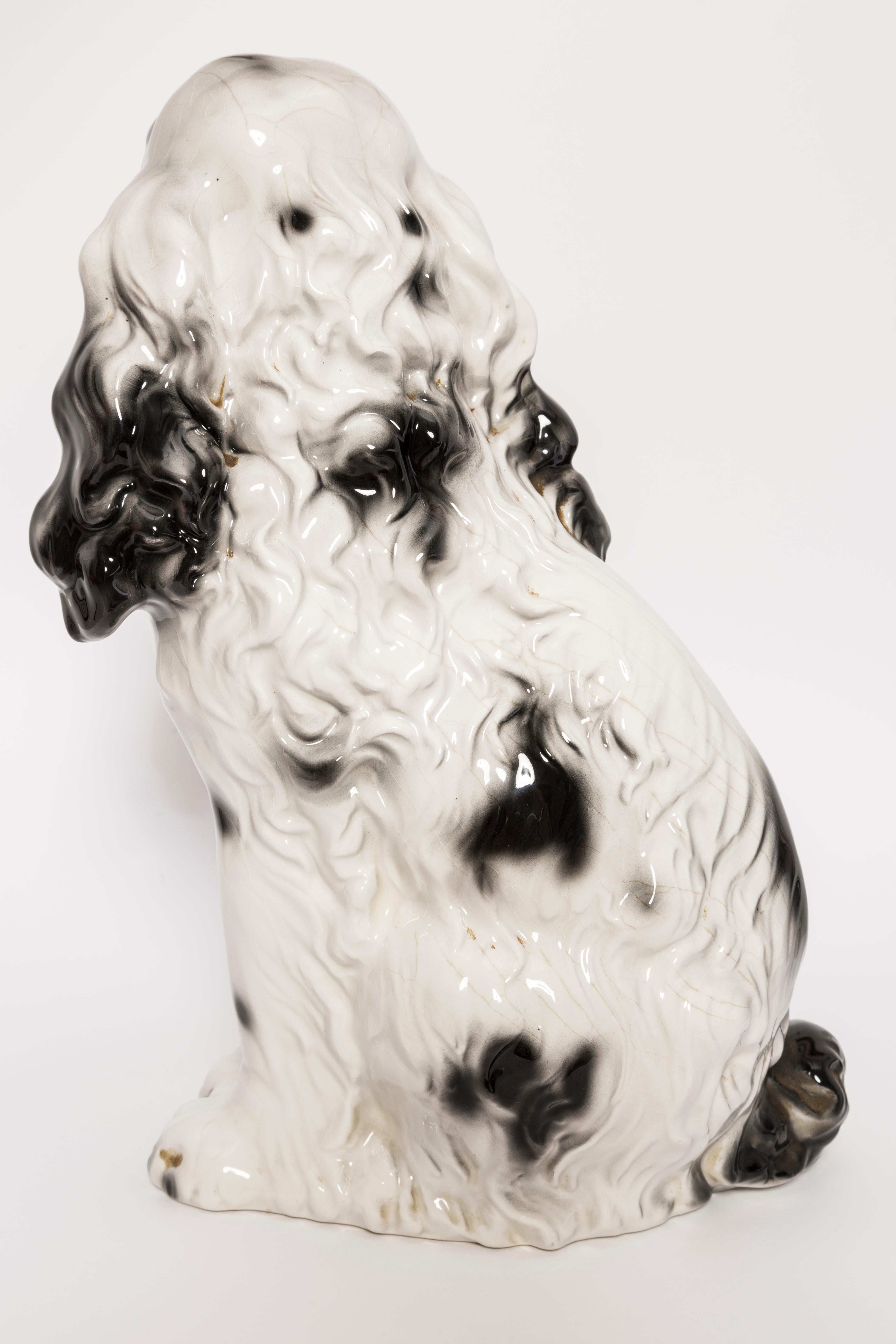 Rare Ceramic Black and White Spaniel Dog Decorative Sculpture, Italy, 1960s 3