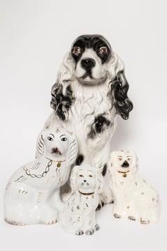 Rare Ceramic Black and White Spaniel Dog Decorative Sculpture, Italy, 1960s