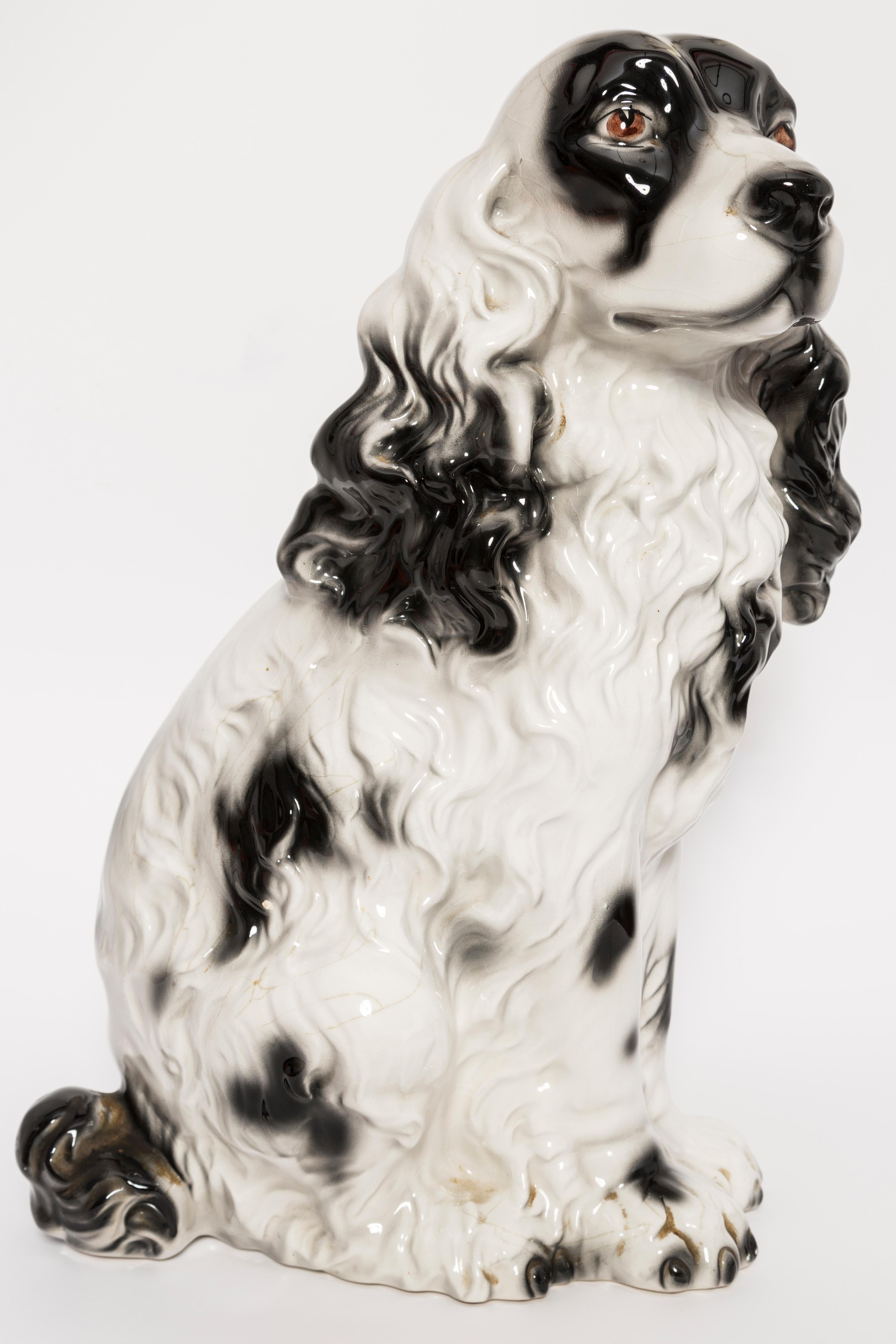 Mid-Century Modern Rare Ceramic Black and White Spaniel Dog Decorative Sculpture, Italy, 1960s