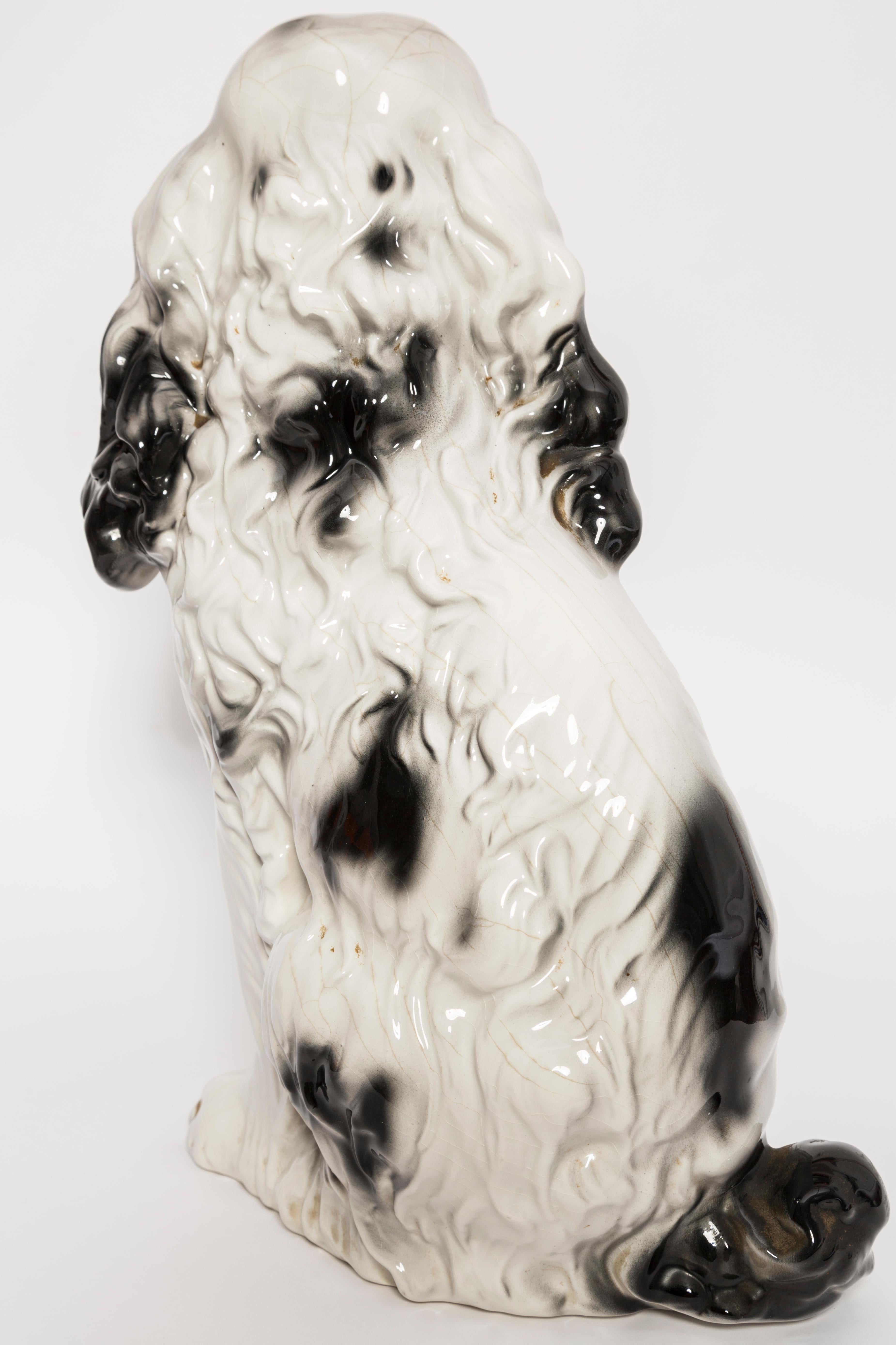 Rare Ceramic Black and White Spaniel Dog Decorative Sculpture, Italy, 1960s 2