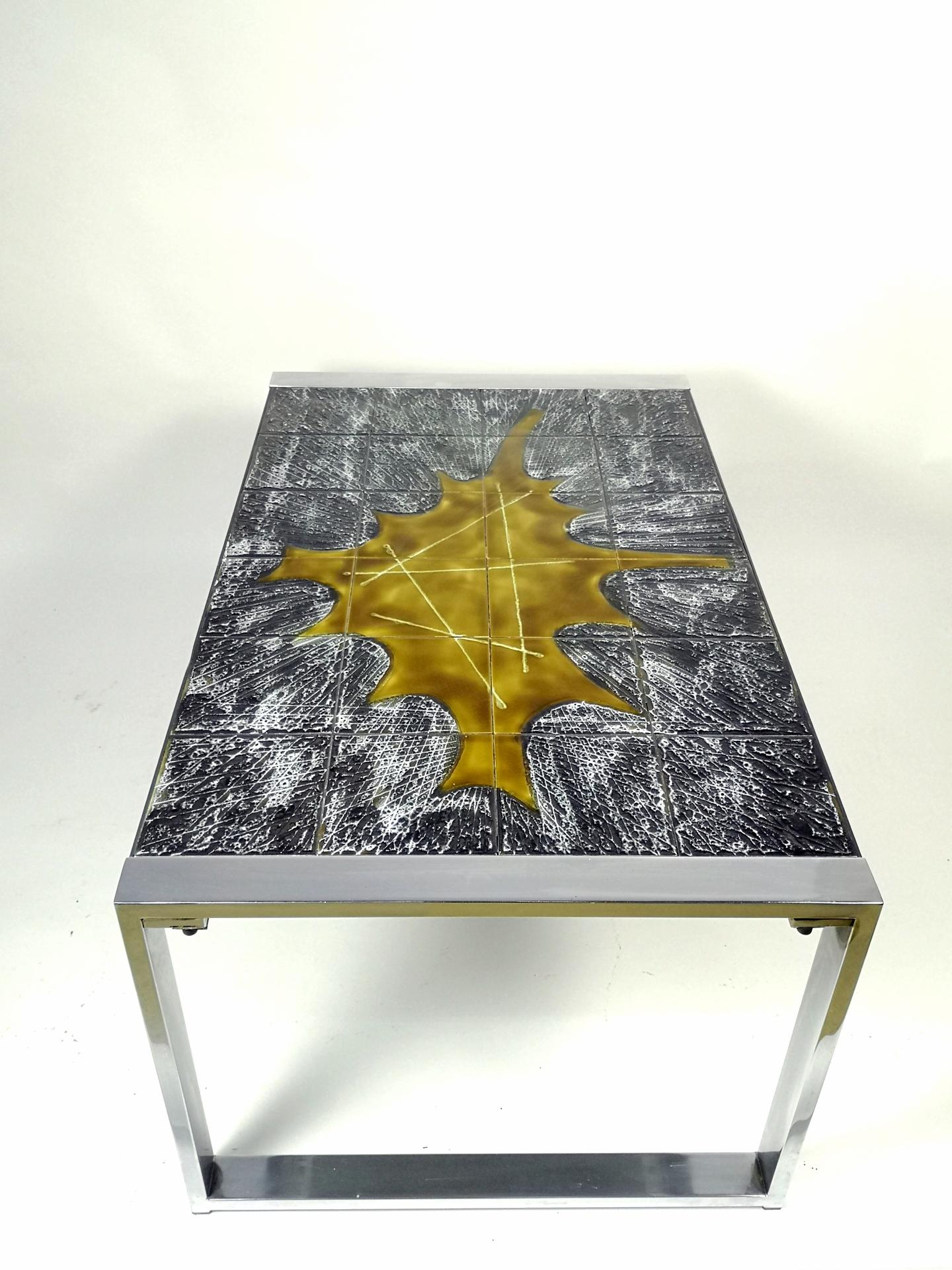 Mid-Century Ceramic Top Metal Frame Cocktail Table by Jean D'Asti, France, 1960s For Sale 8