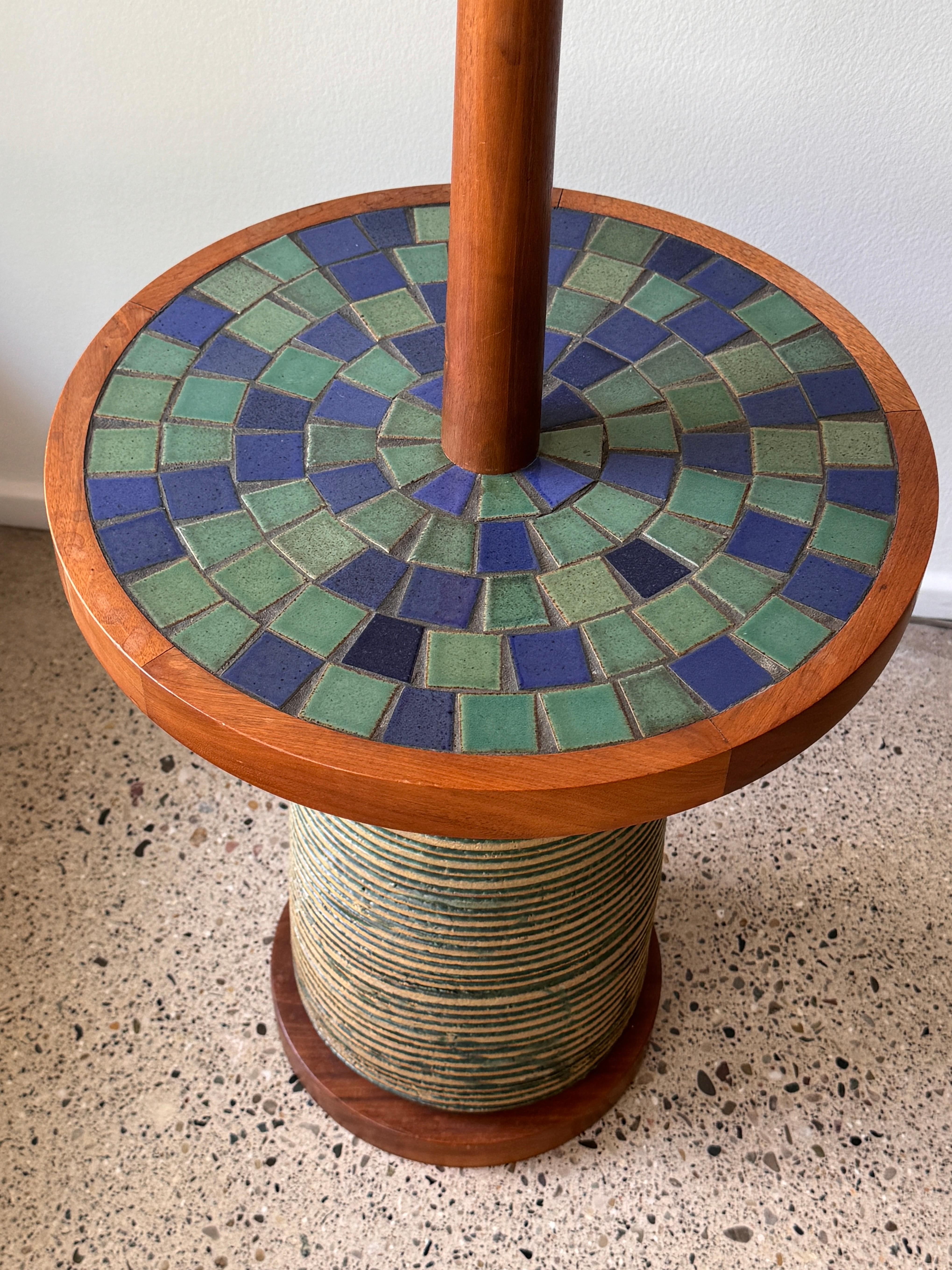 Mid-Century Modern Jane and Gordon Martz Rare Ceramic Base Floor Lamp with Mosaic Tile Table 1960s