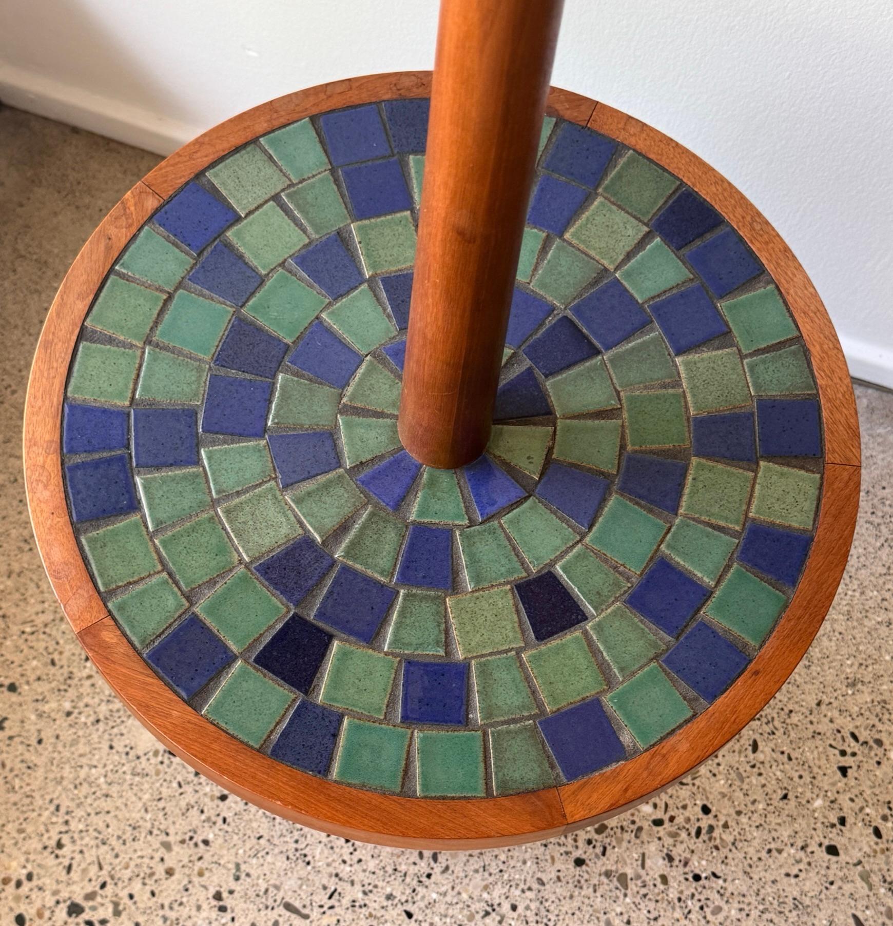American Jane and Gordon Martz Rare Ceramic Base Floor Lamp with Mosaic Tile Table 1960s