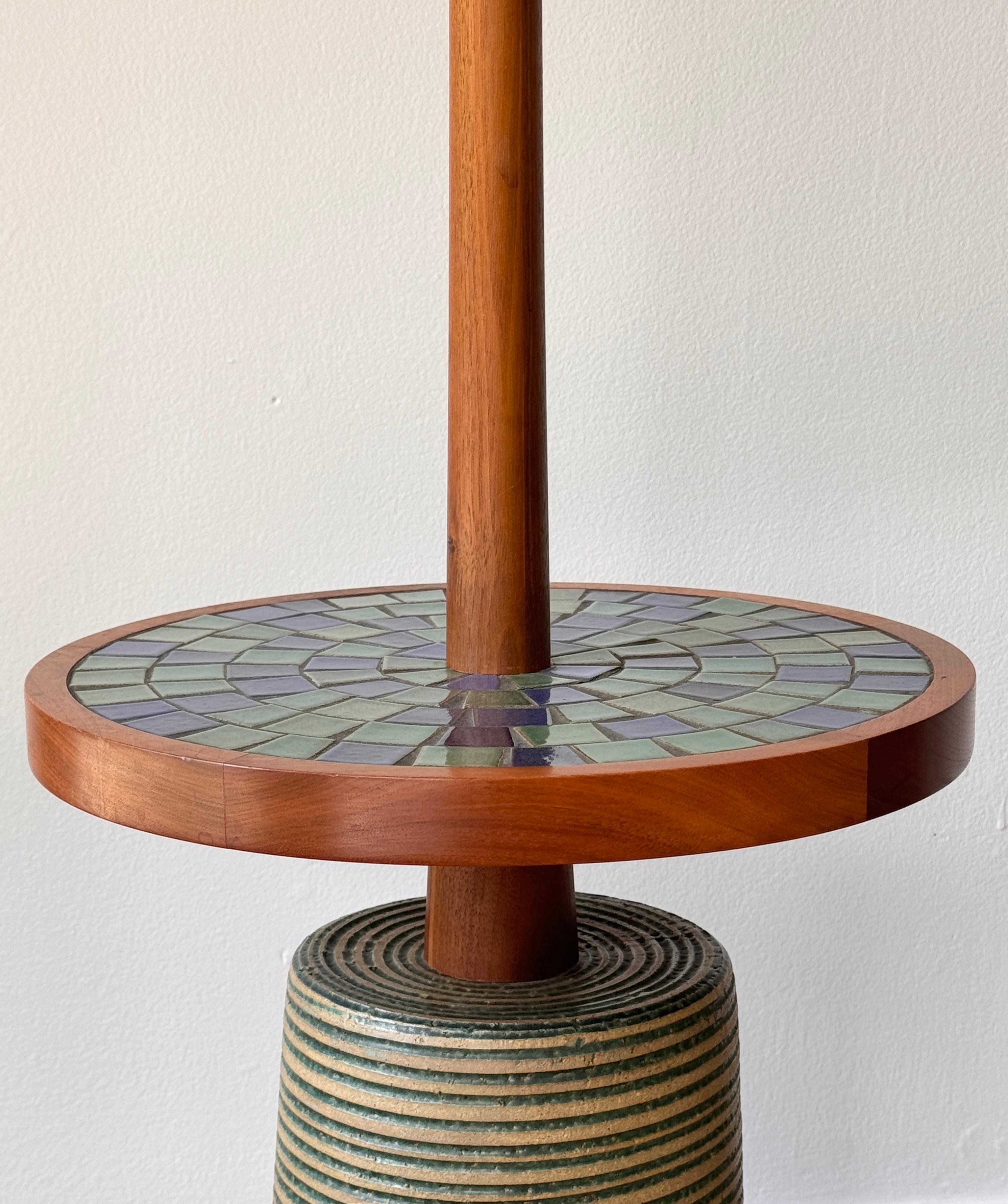Mid-20th Century Jane and Gordon Martz Rare Ceramic Base Floor Lamp with Mosaic Tile Table 1960s