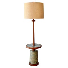 Rare Gordon and Jane Martz Walnut Floor Lamp With Ceramic Base and Mosaic Table