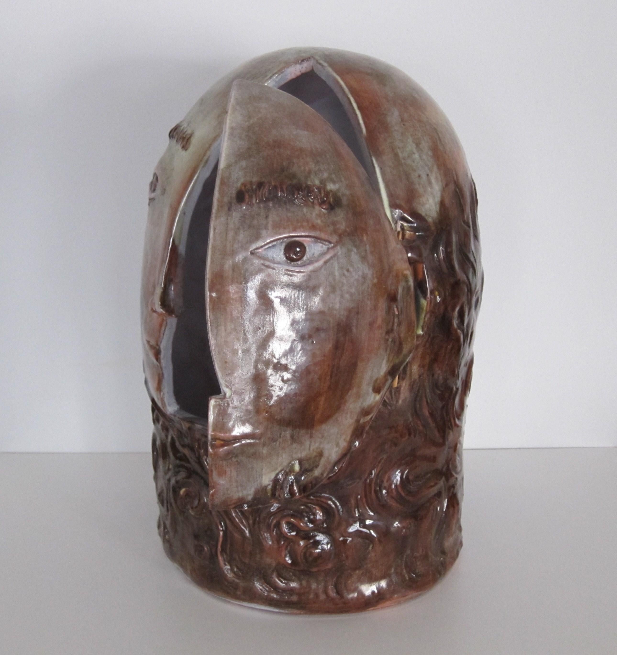 Enameled Rare Ceramic Head as a Box, by Cloutier Brothers, 1959 For Sale