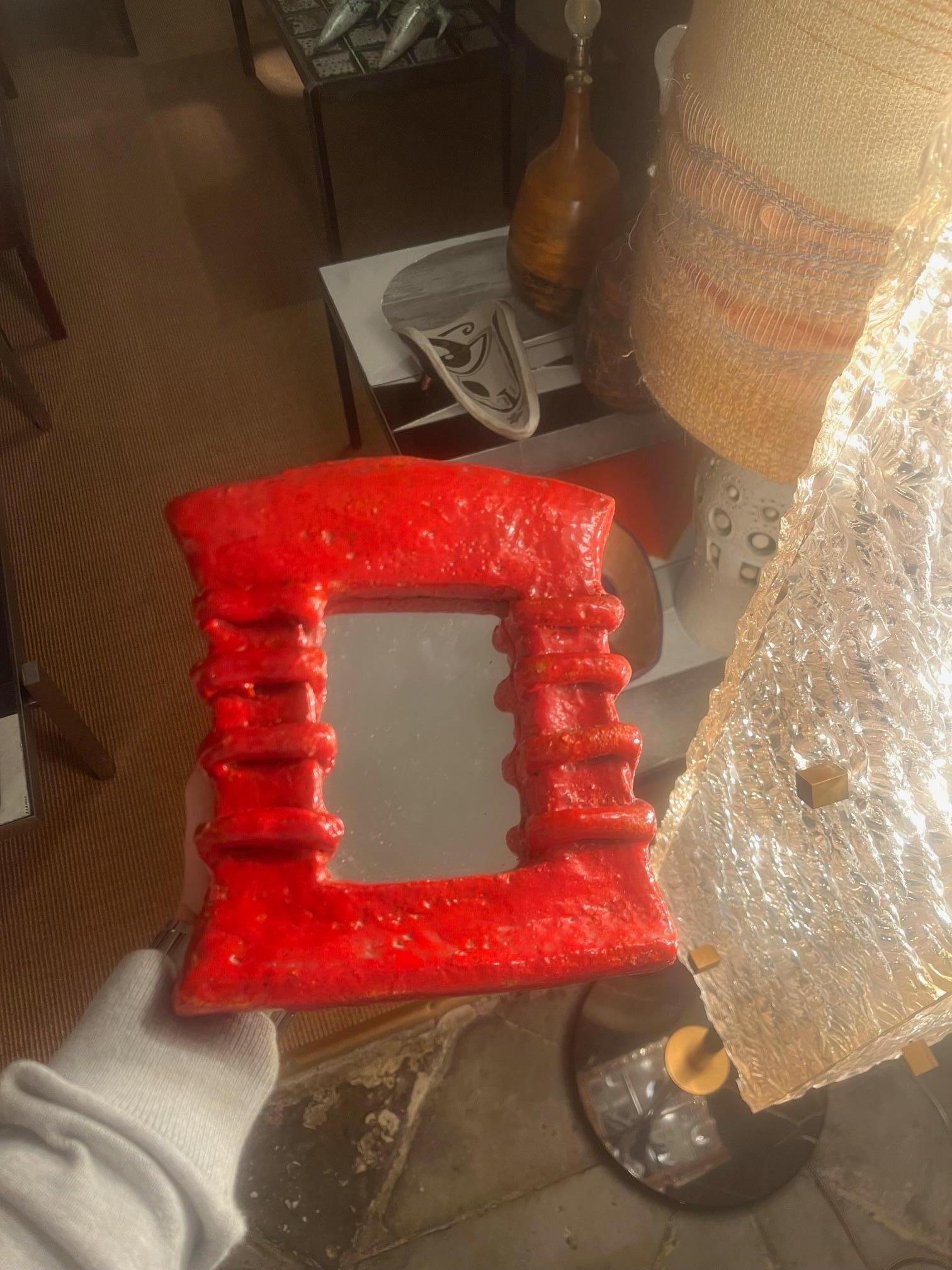 French Rare ceramic mirror by les Argonautes, France 1960's For Sale