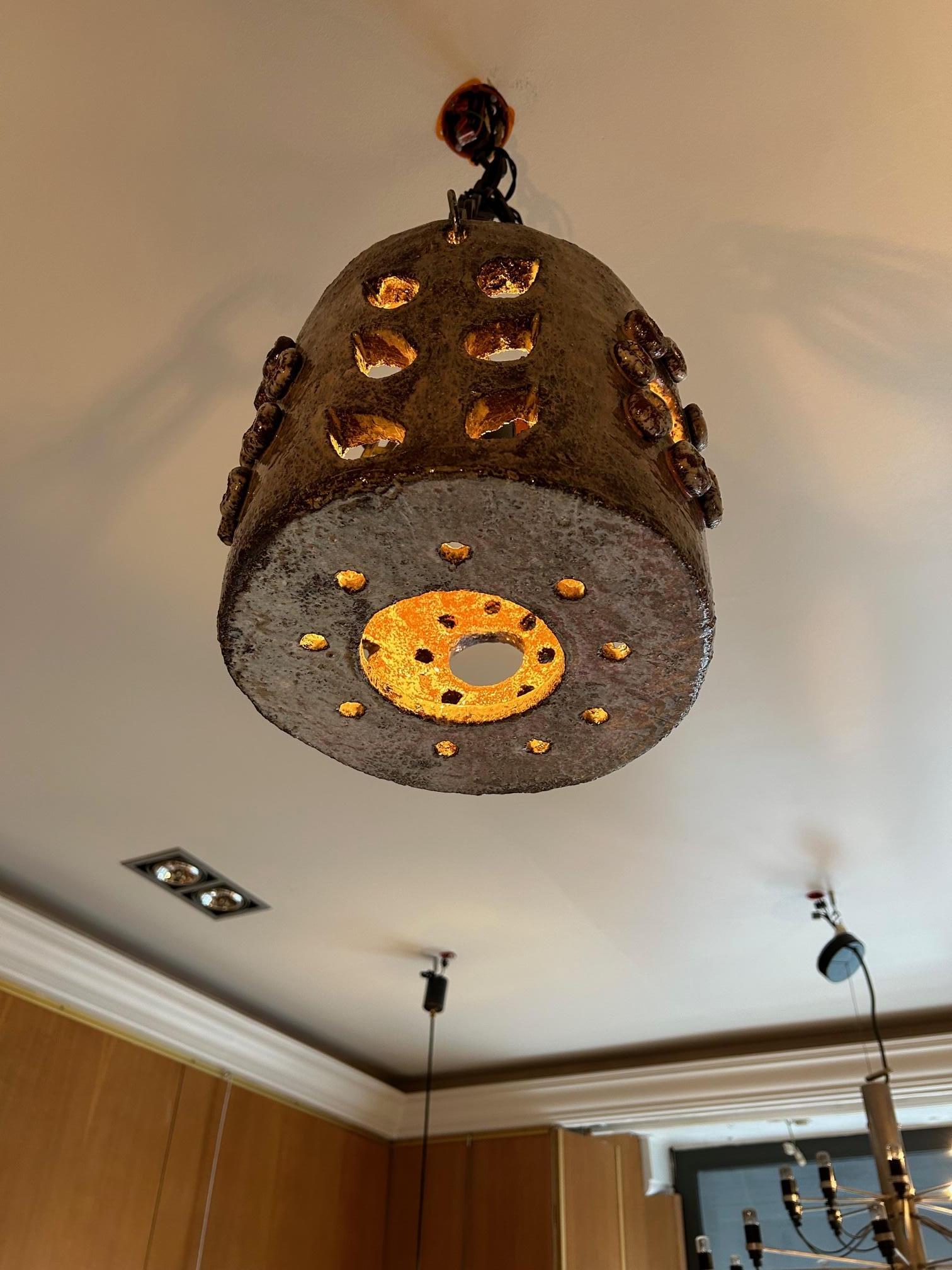 French Rare Ceramic Pending Light by Juliette Derel, France, 1960s