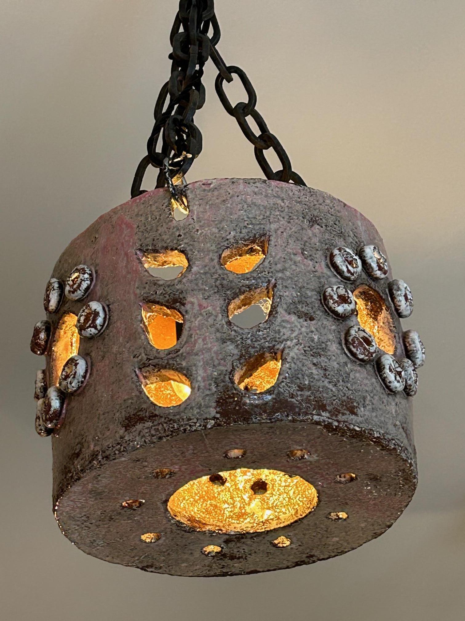 Rare Ceramic Pending Light by Juliette Derel, France, 1960s In Good Condition In Paris, FR