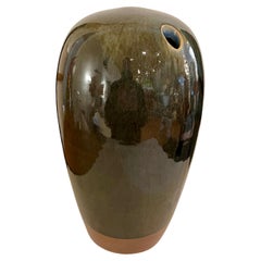 Rare Ceramic raku Pottery Vase 1970's Glossy Glaze