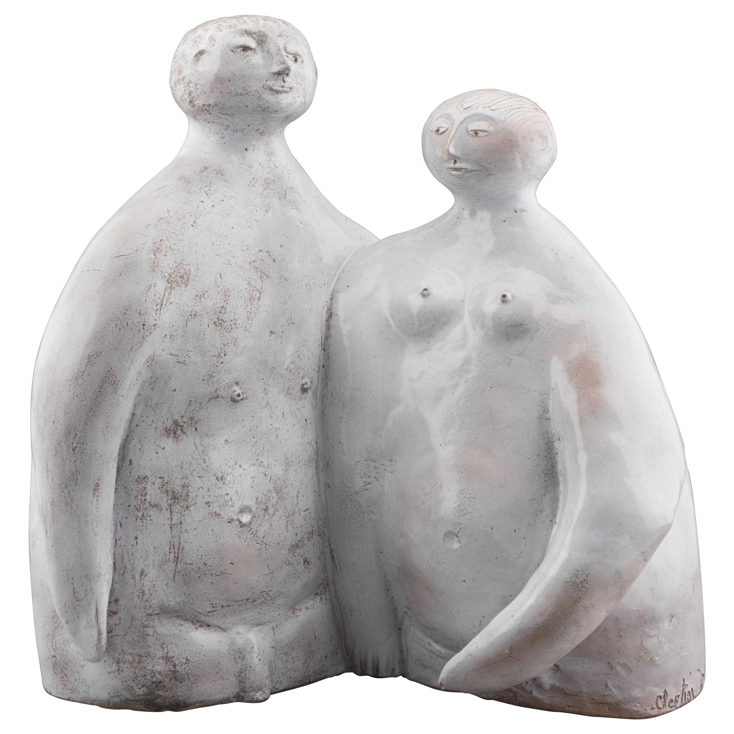 Rare Ceramic Sculpture of a couple by the Cloutier brothers For Sale