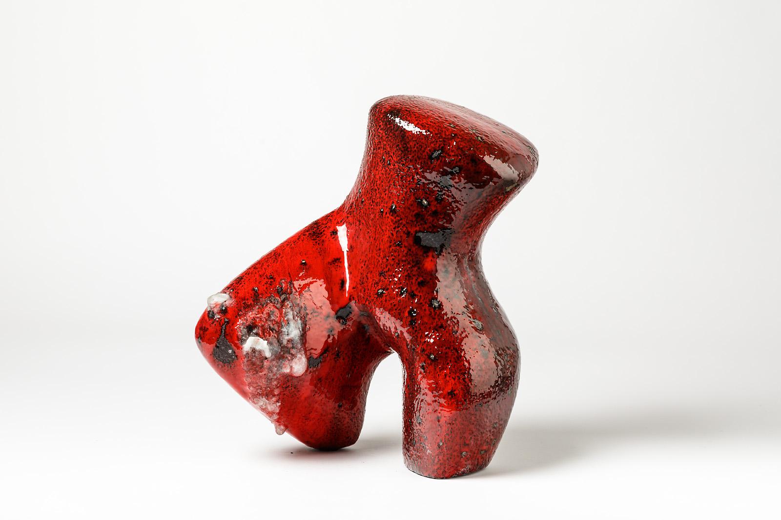 A rare ceramic sculpture with red glaze decoration by Tim Orr.
Perfect original conditions.
Signed under the base,
circa 1970-1980.