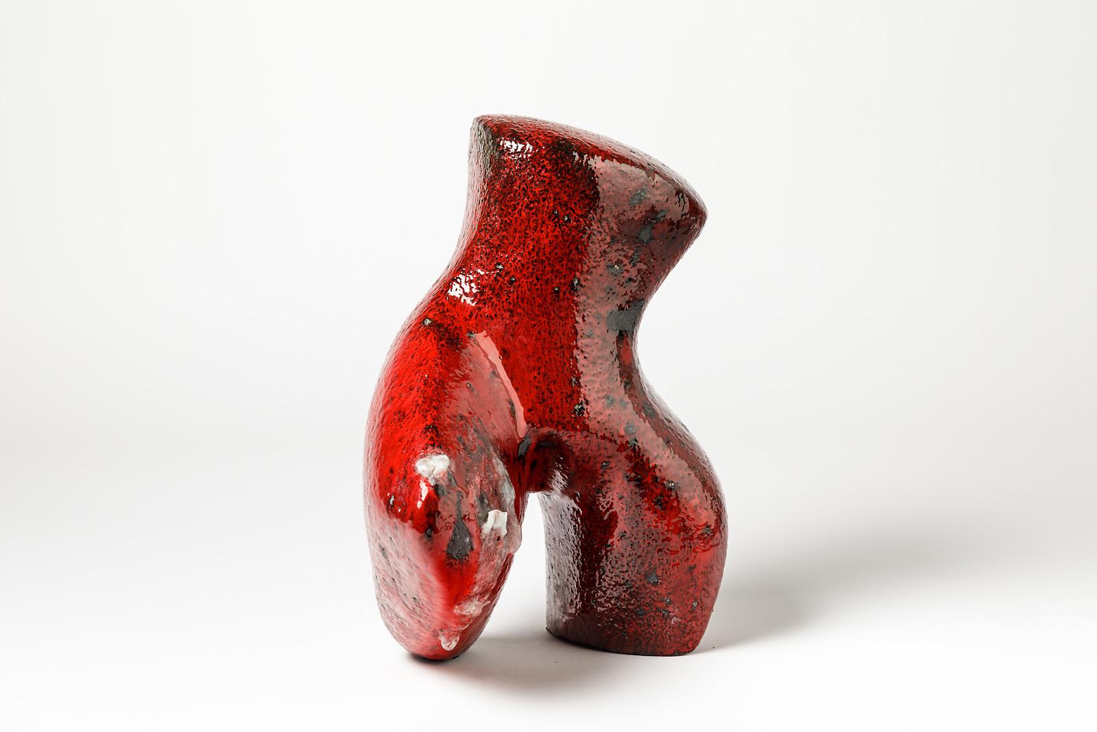 French Rare Ceramic Sculpture with Red Glaze Decoration by Tim Orr For Sale