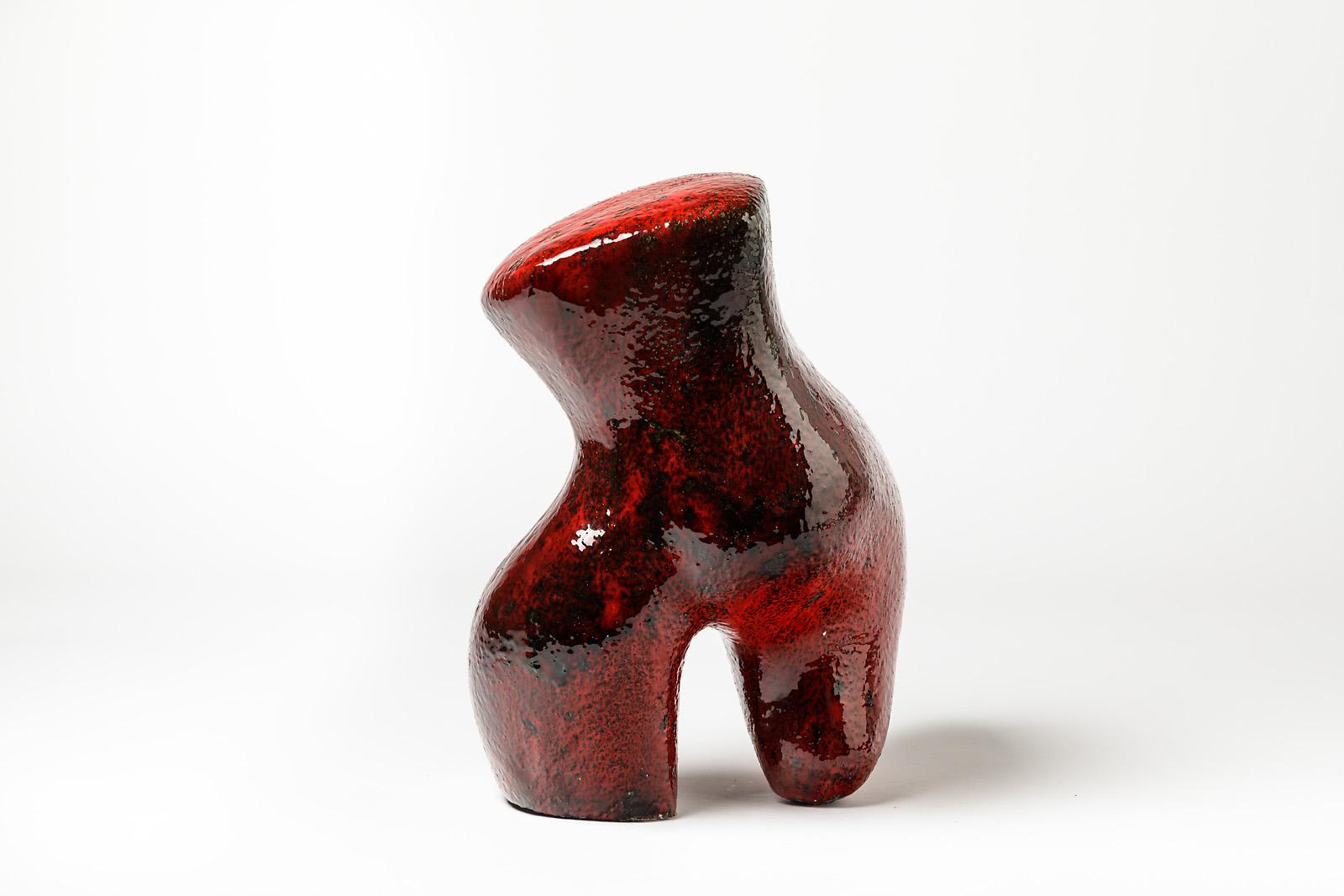 20th Century Rare Ceramic Sculpture with Red Glaze Decoration by Tim Orr For Sale